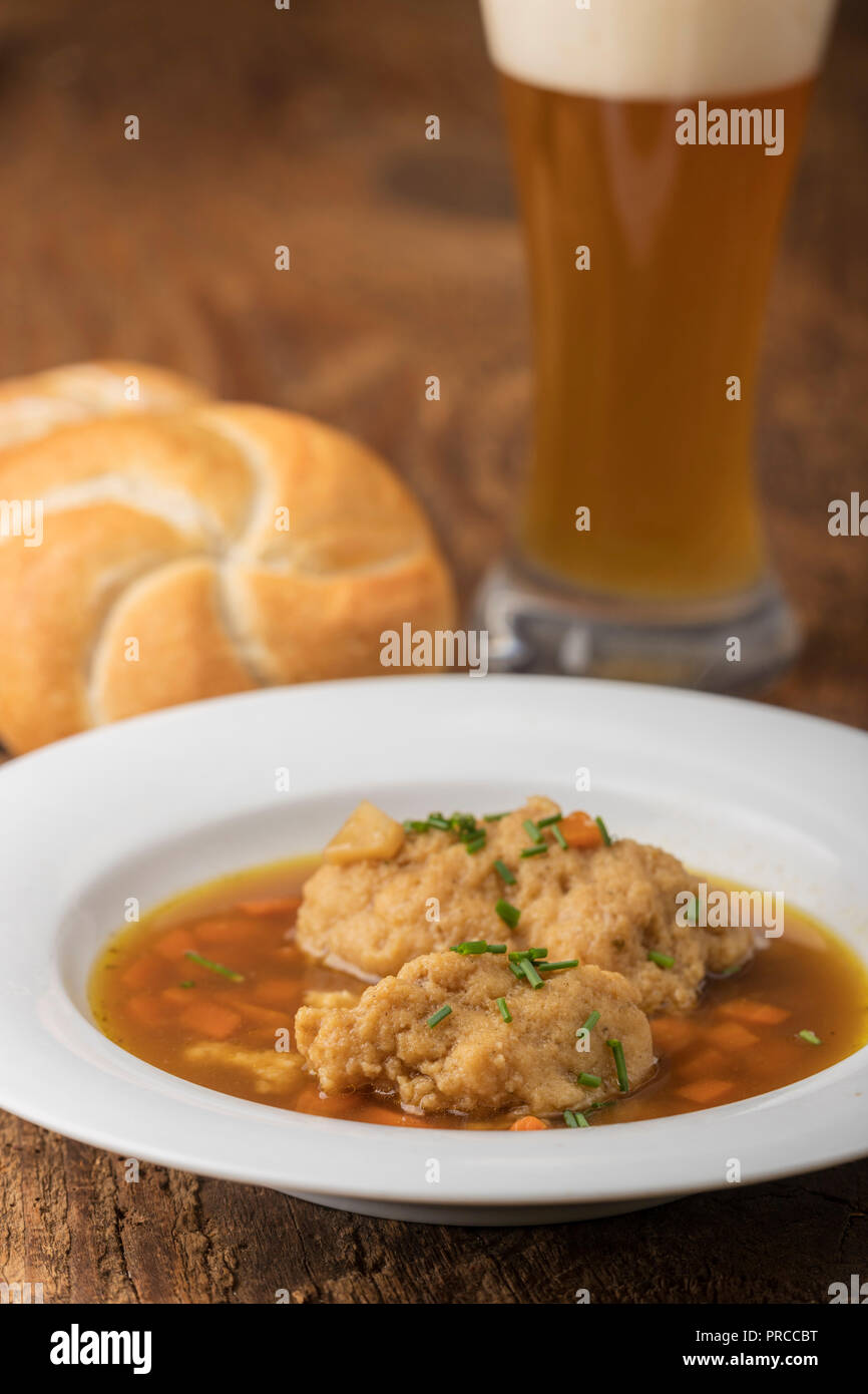 closeup of bavarian griesnockerl soup in a plate Stock Photo