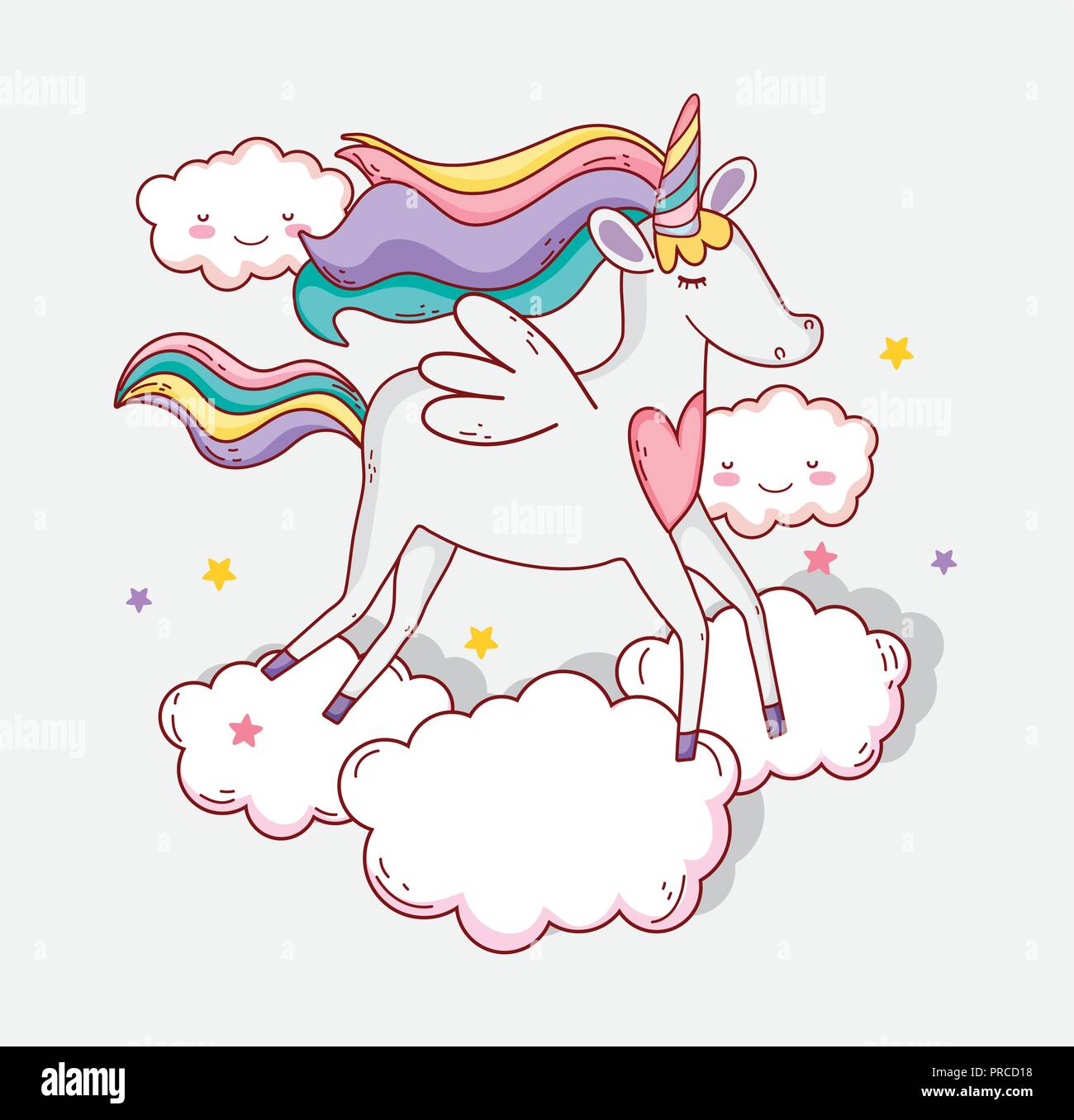 cute unicorn with winds and clouds with stars Stock Vector Image & Art ...