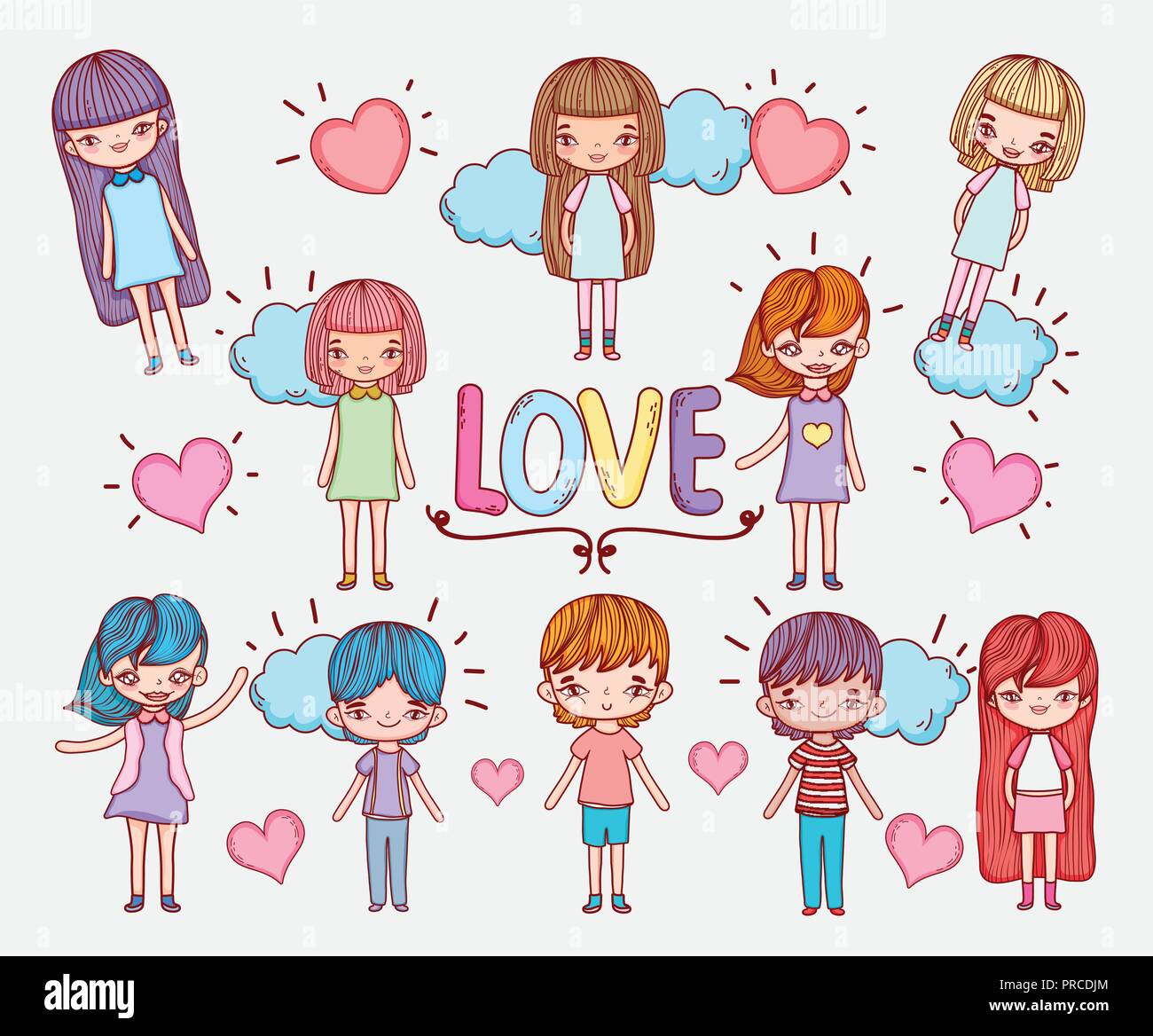 girls and boys in love with hearts and clouds Stock Vector Image & Art ...
