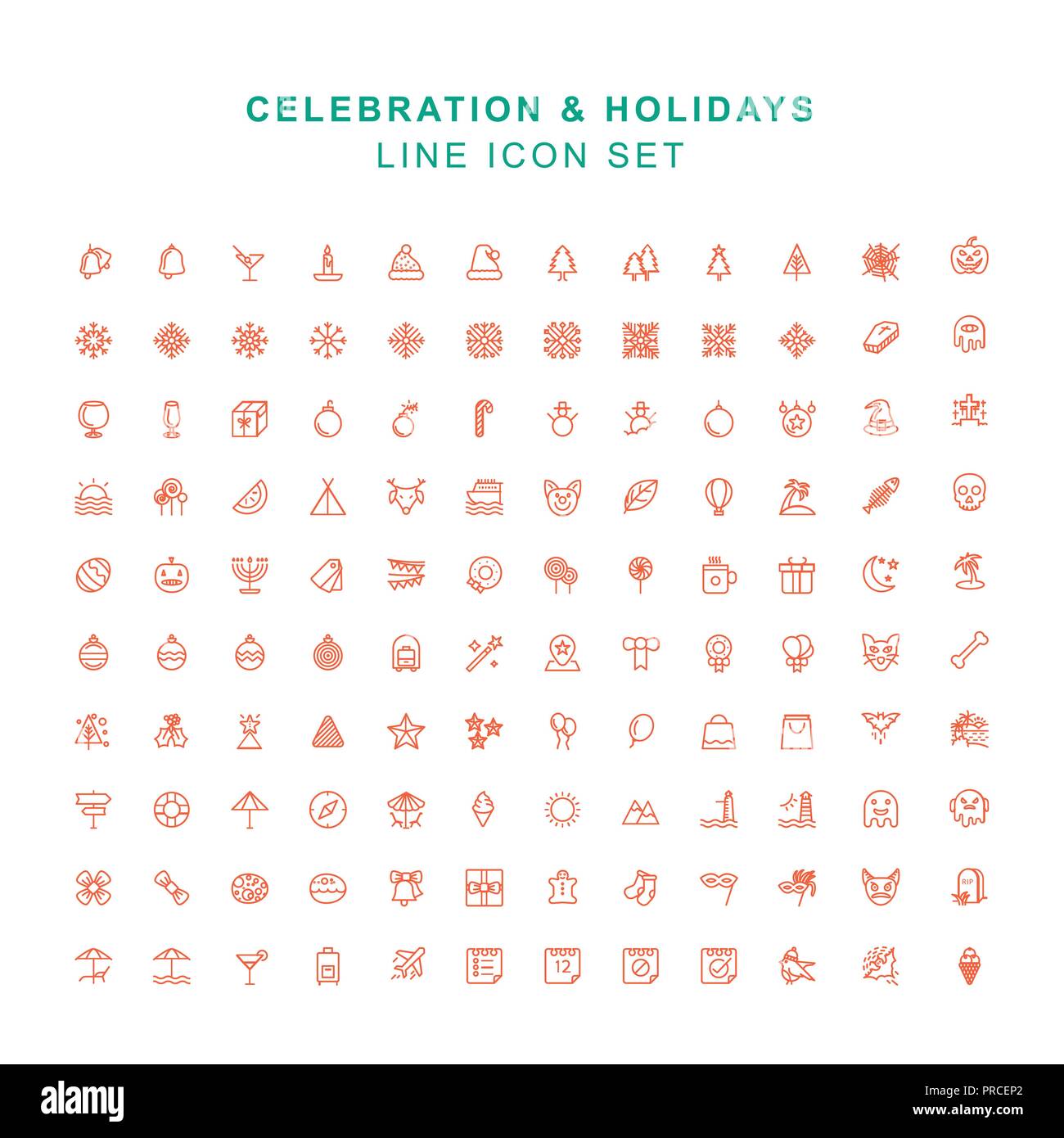 Celebration and Holidays Line Icon Set Stock Vector