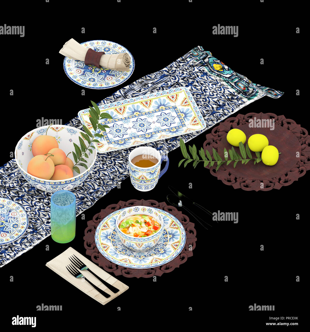 3d render of kitchen table concept Stock Photo - Alamy