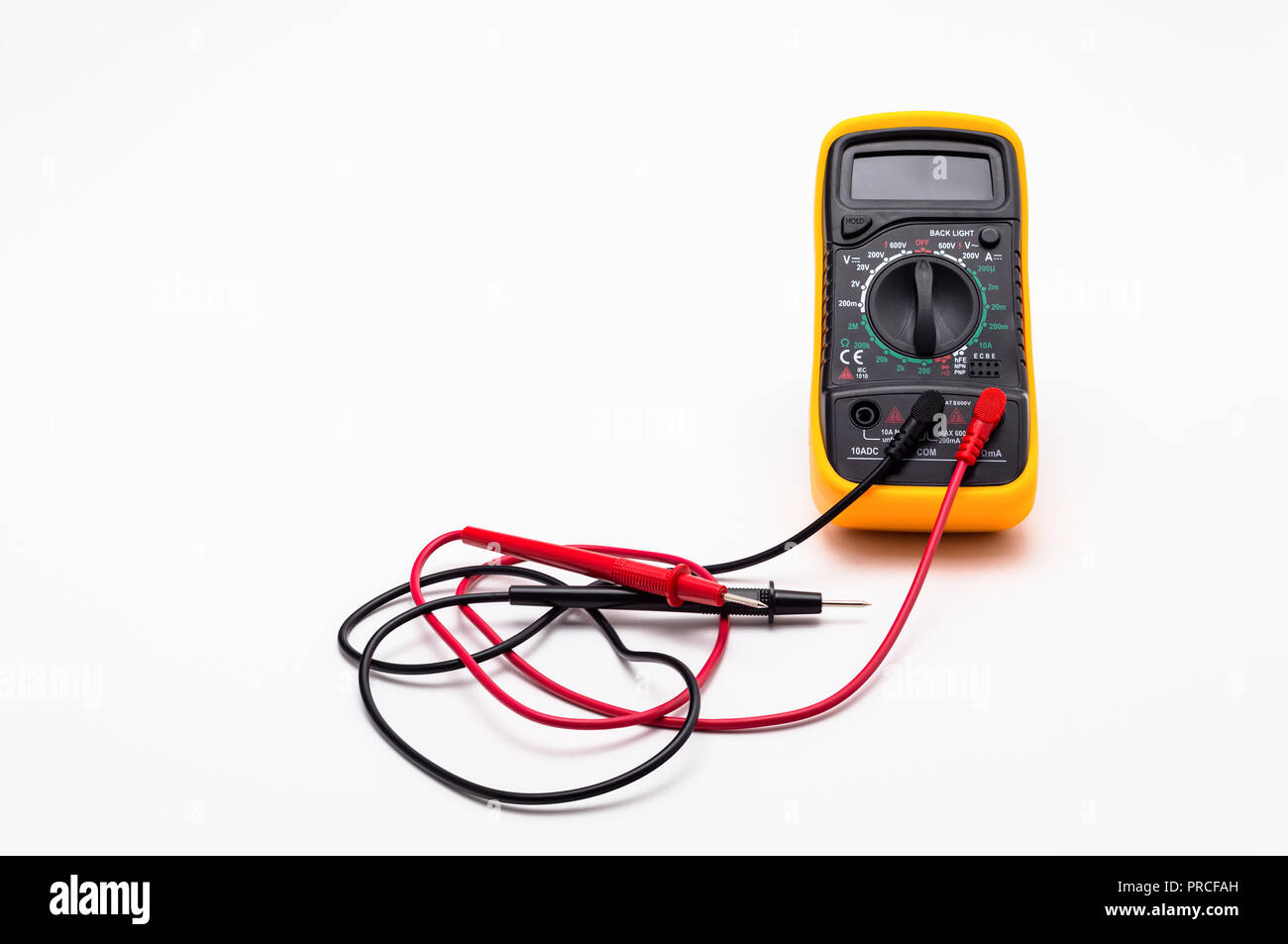 Electric multimeter with red and black probe, display turned off