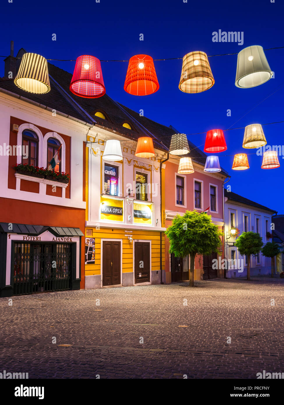 Szentendre, Hungary - August 17, 2018: Colourful shops in the old town of Szentendre in Hungary. Stock Photo