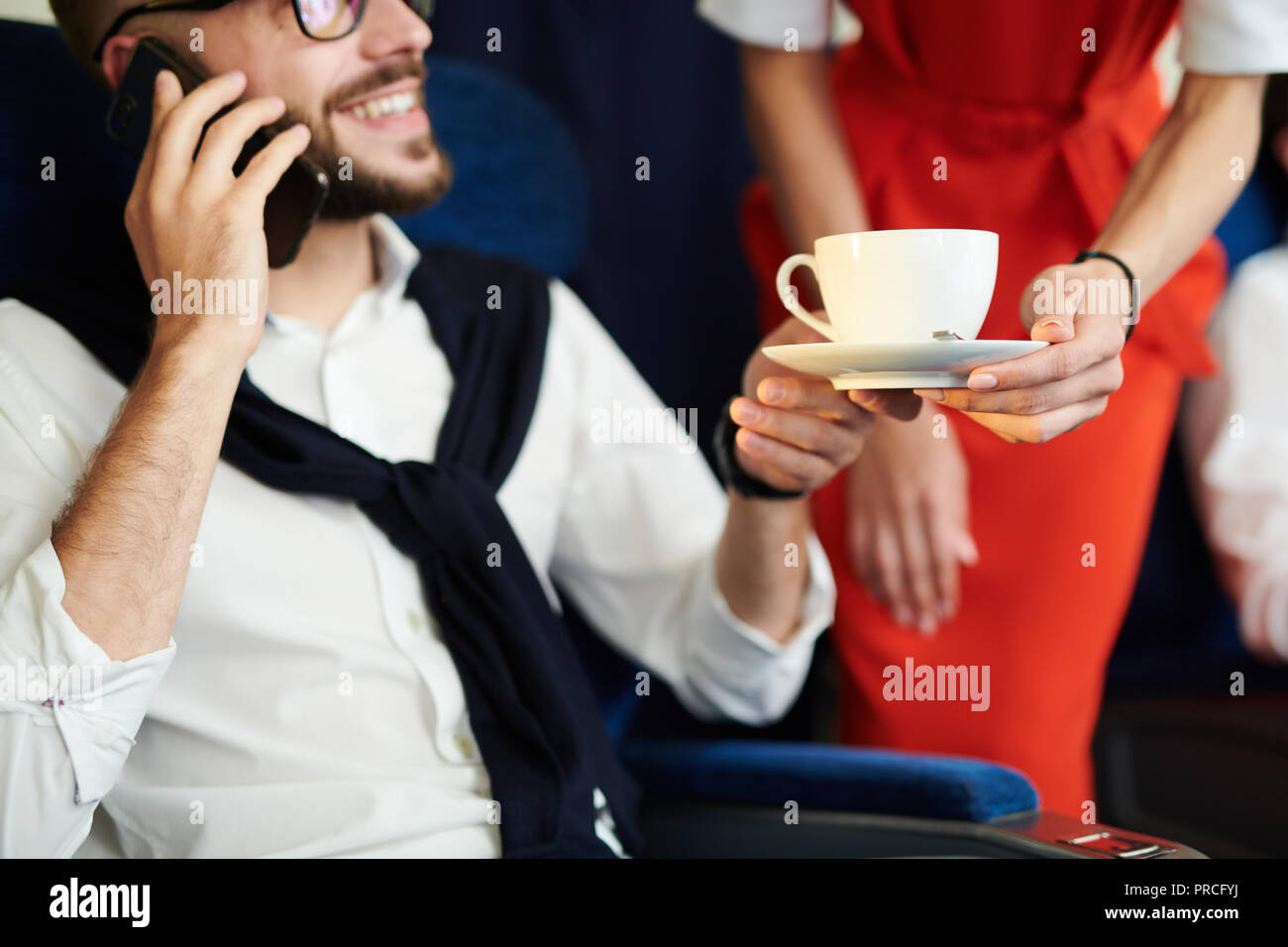 First Class Service in Plane Stock Photo