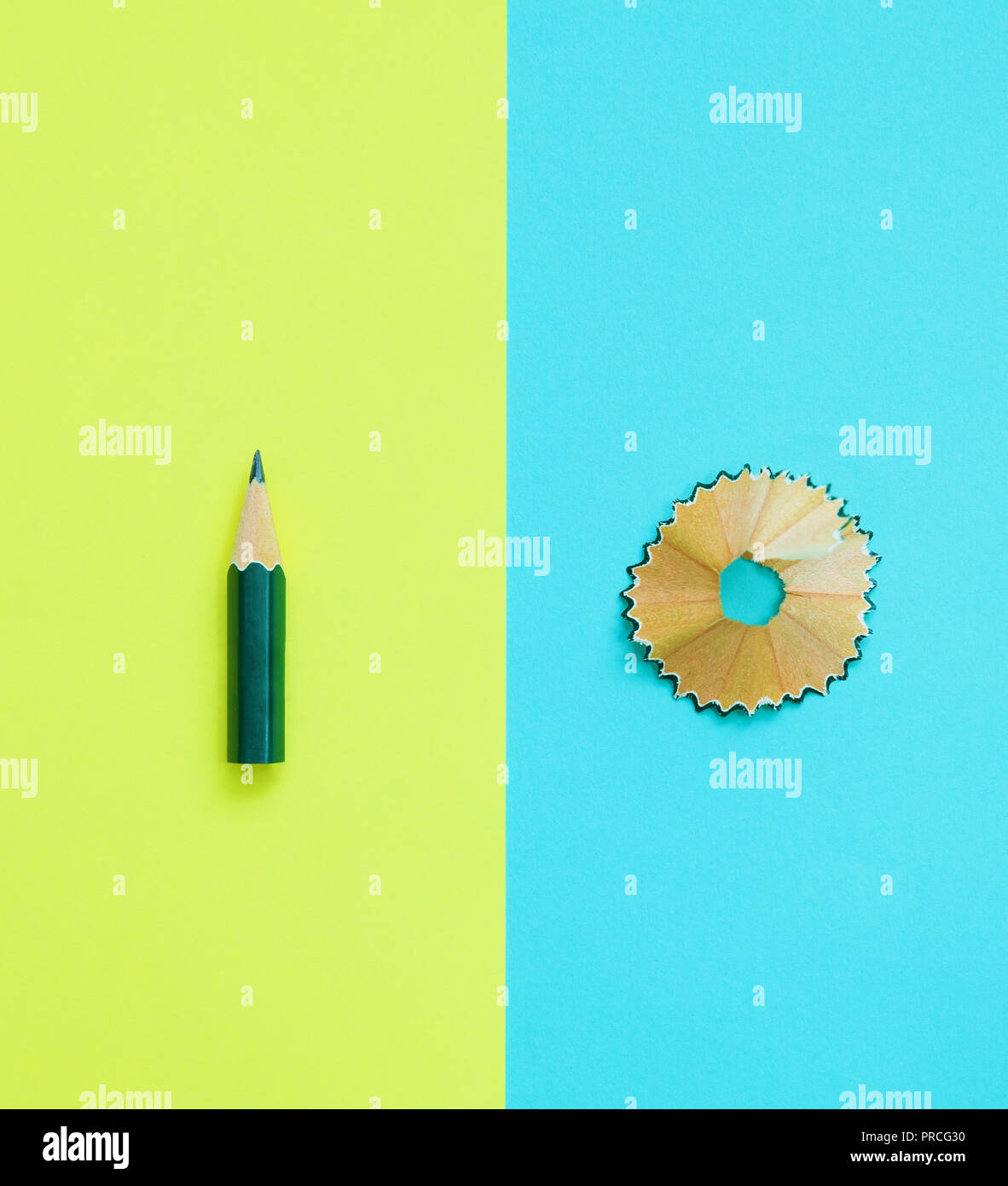 colored pencil and pencil sharpener trash, stationary Stock Photo Alamy