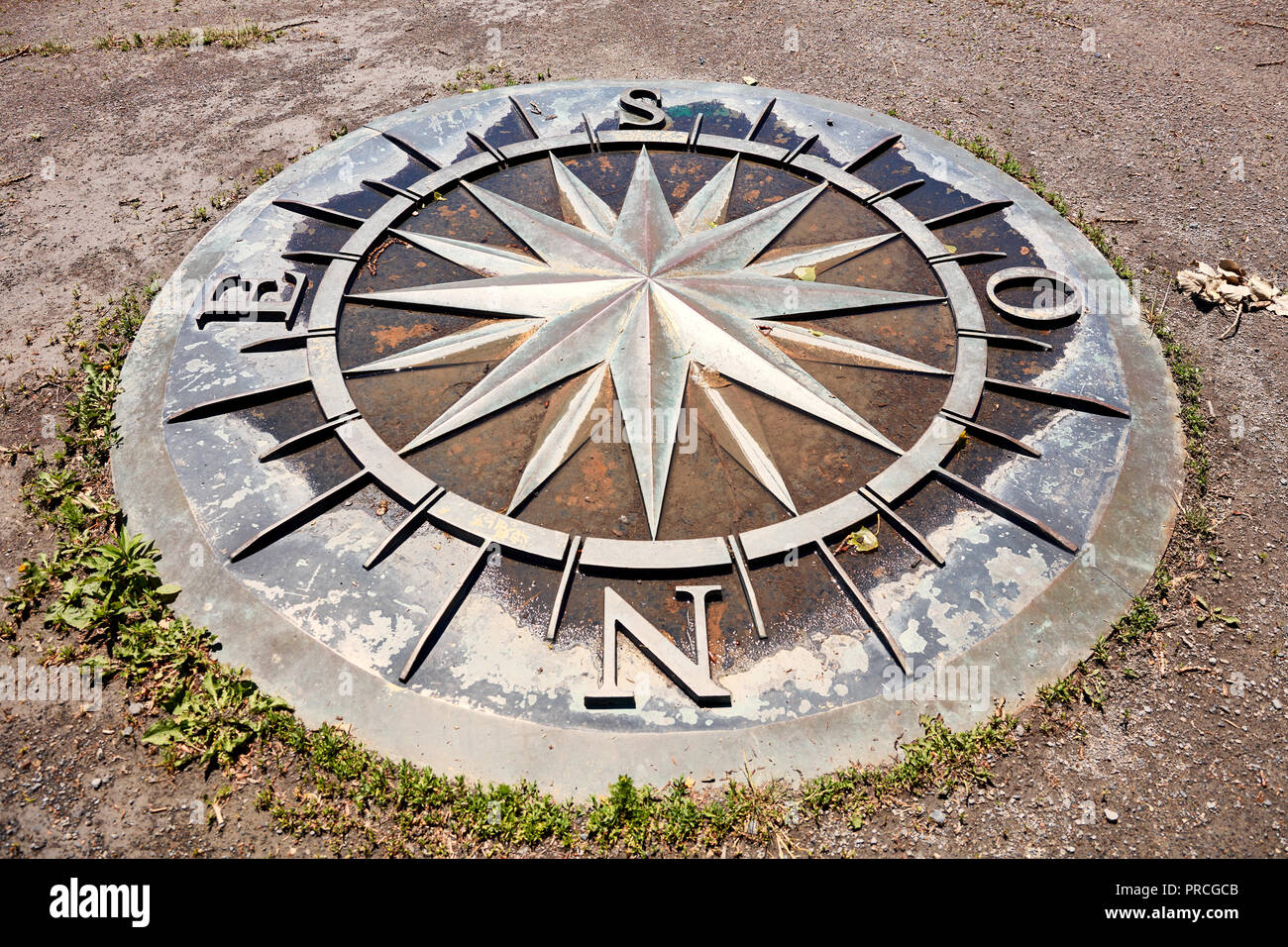 Wind Rose compass on St. Helen Island. Rose des Vents sur l'Île Sainte-Hélène. Editorial use. Stock Photo