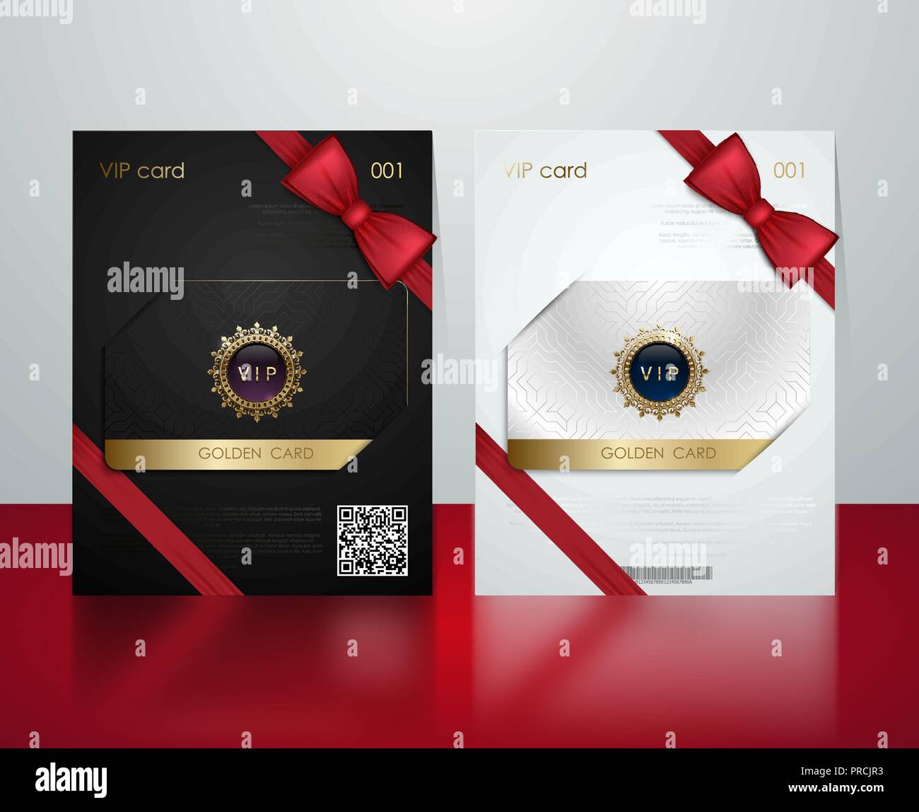 Vector black and white plastic vip card presentation golden frame. Membership or discount card. Luxury club ticket silver coupon. Vip jewel card Stock Vector