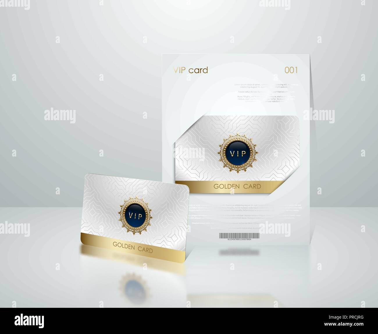 Vector white vip card presentation with golden frame. VIP membership or discount card. Luxury club ticket. Elite silver coupon. Vip card with jewel Stock Vector