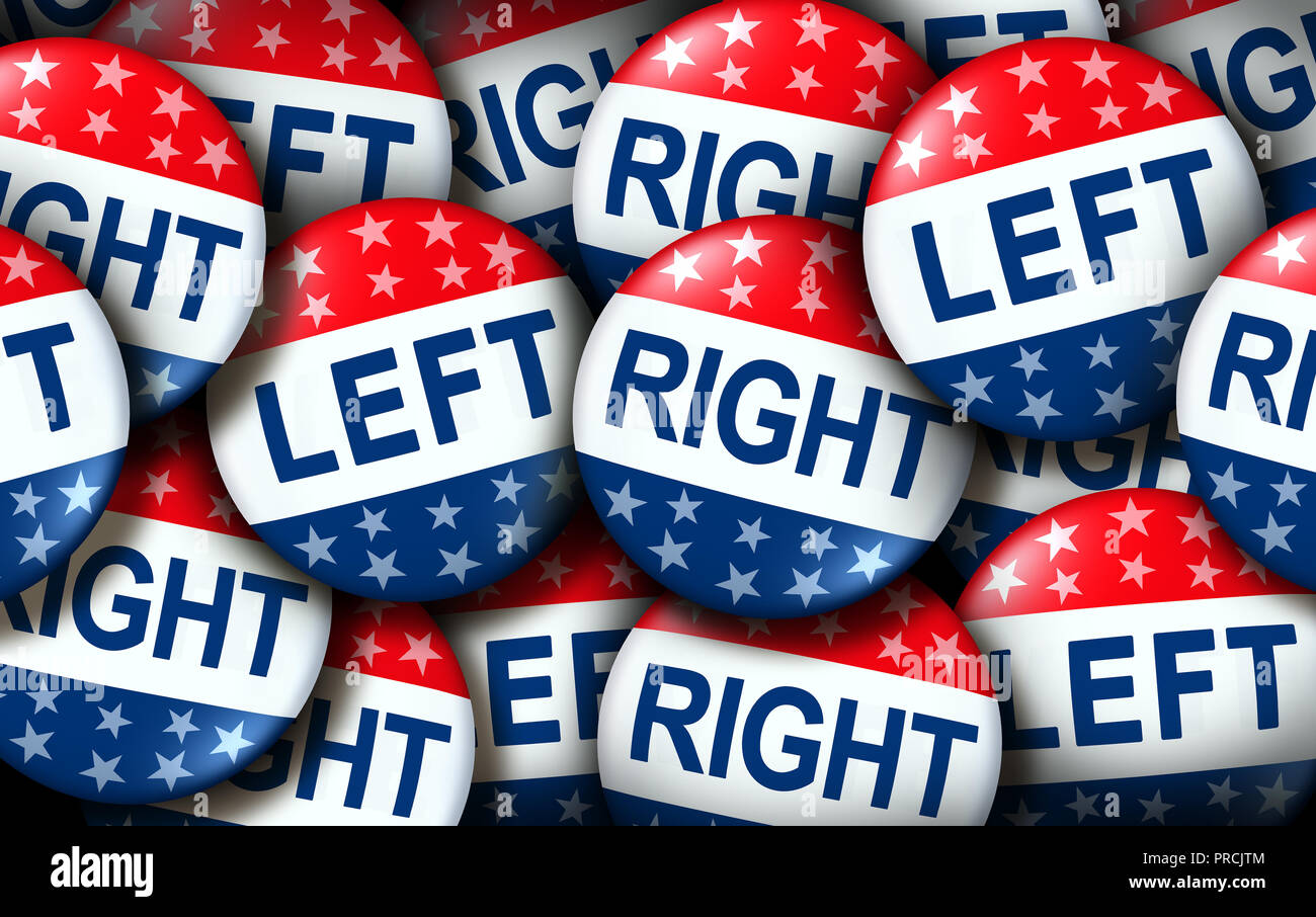 Left and right wing vote badges as a united states election  or American voting concept as a symbol with conservative and liberal political campaign. Stock Photo