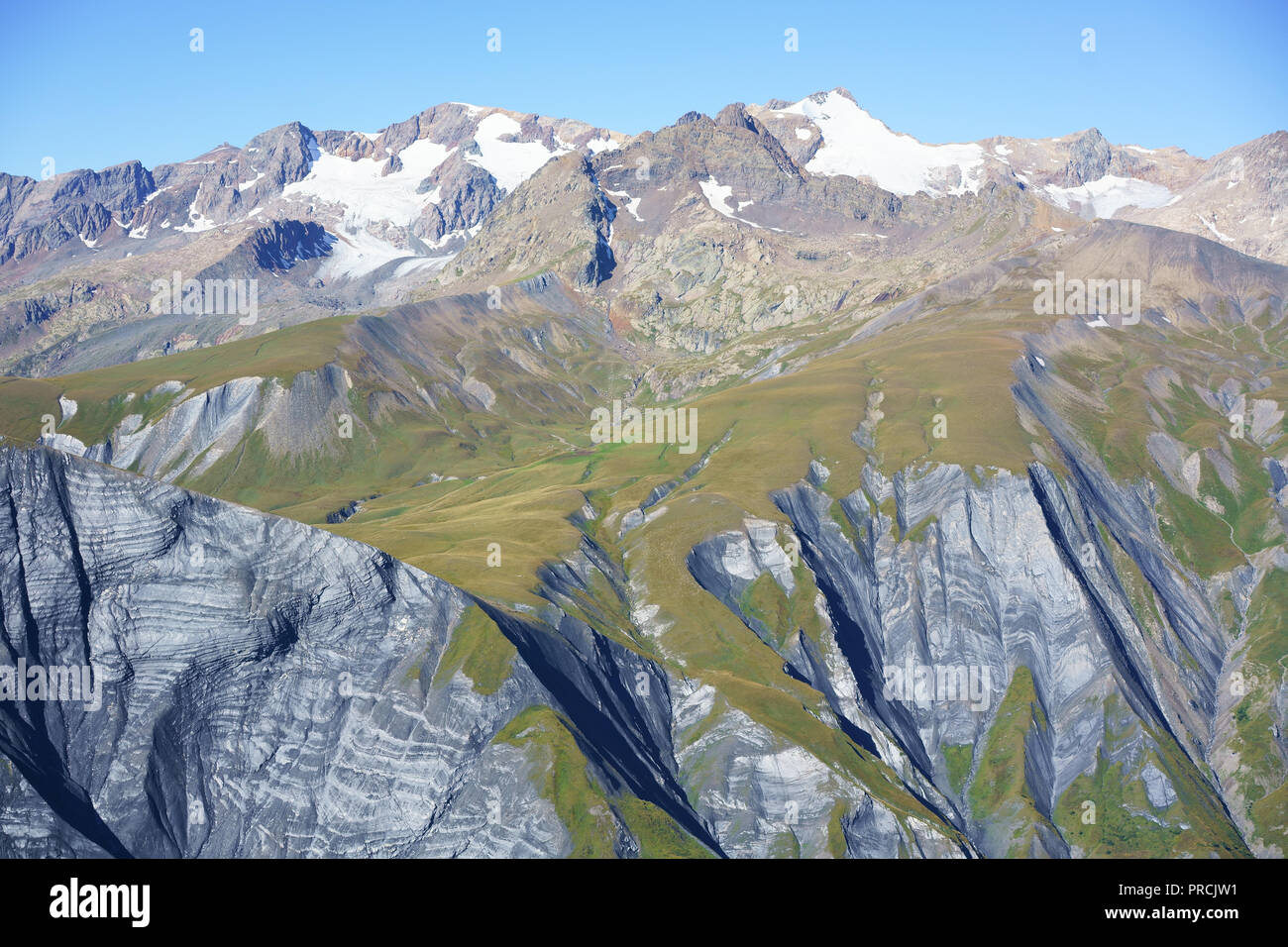 AERIAL VIEW. Les Grandes Rousses Massif, highest summit is Pic Bayle ...