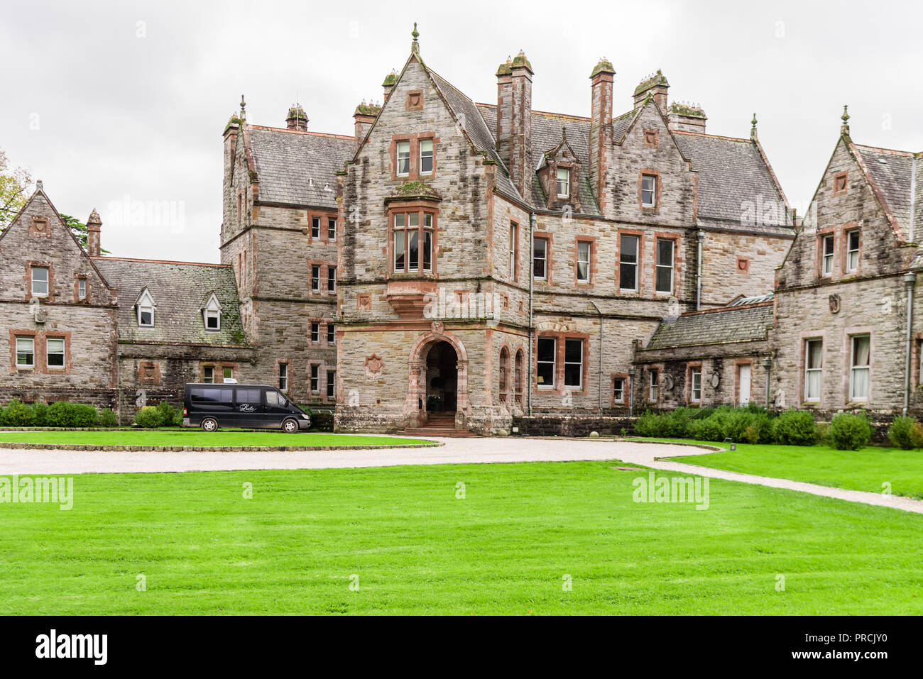 Front of Castle Leslie, a country house, and now a luxury hotel,  built by John Leslie in Glaslough, County Monaghan, Ireland. Stock Photo