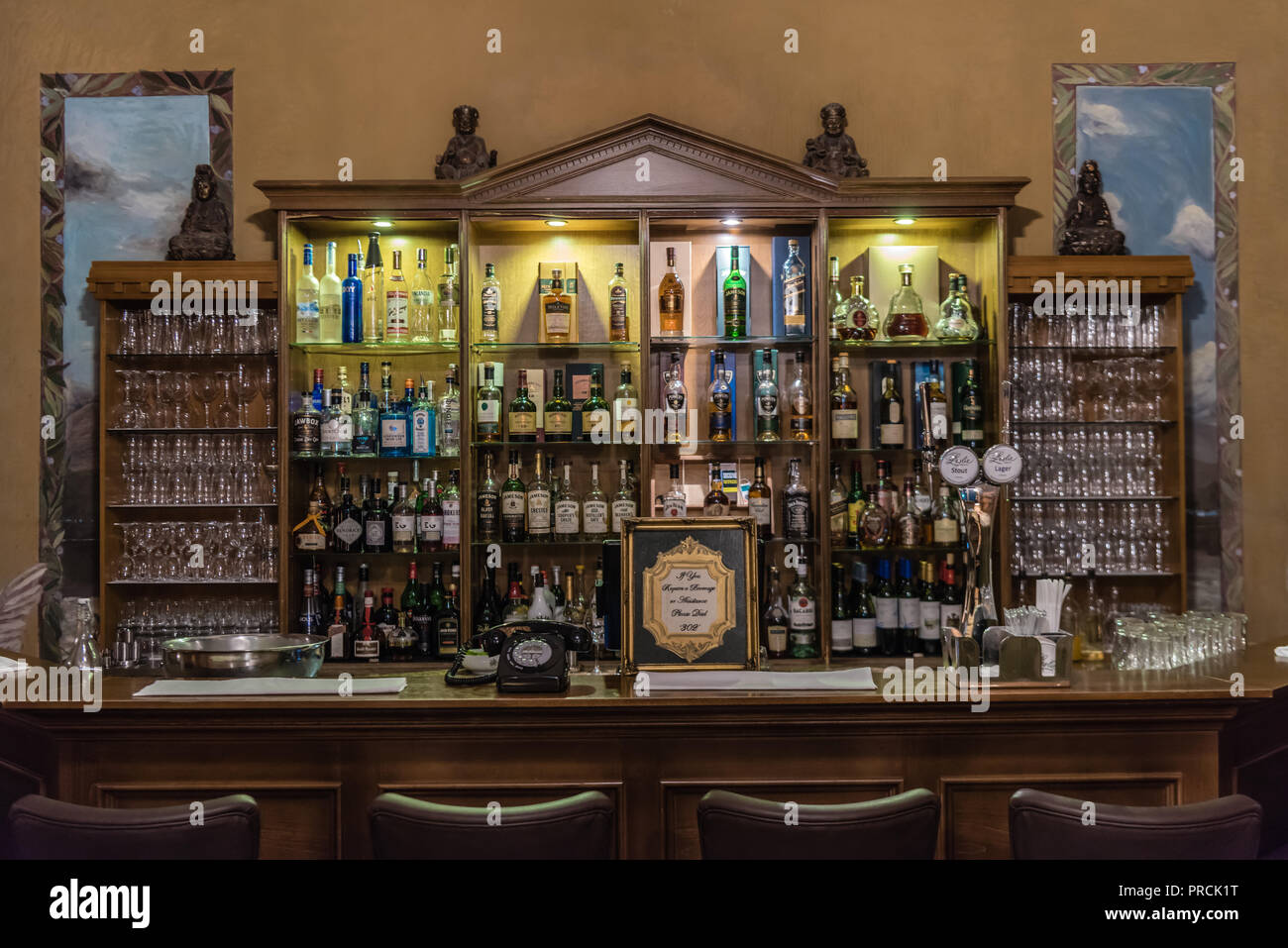 Old fashioned bar at Castle Leslie Hotel, Glaslough, County Monaghan, Ireland. Stock Photo