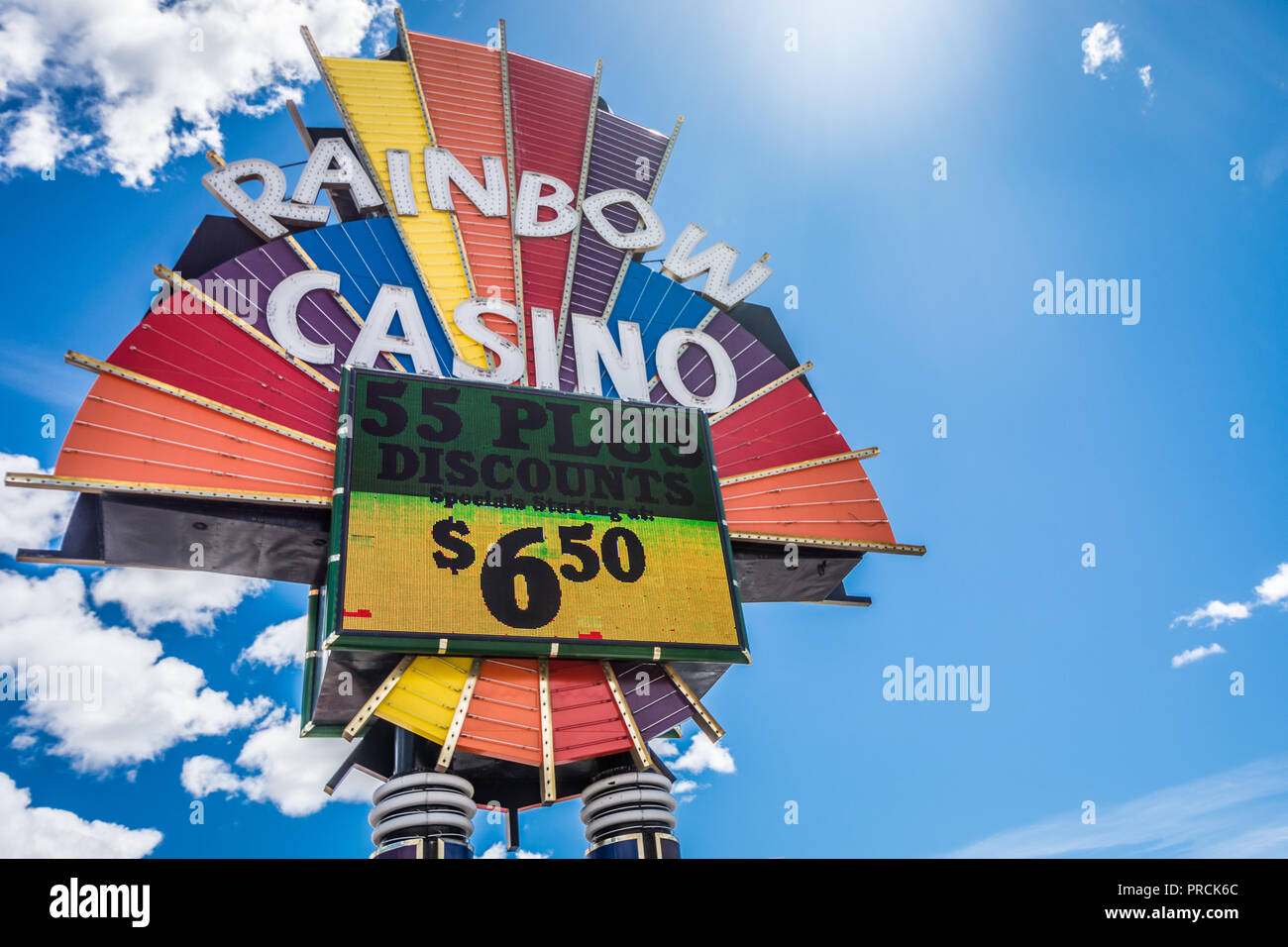 WEST WENDOVER, NEVADA A sign for the Rainbow Casino in bright neon
