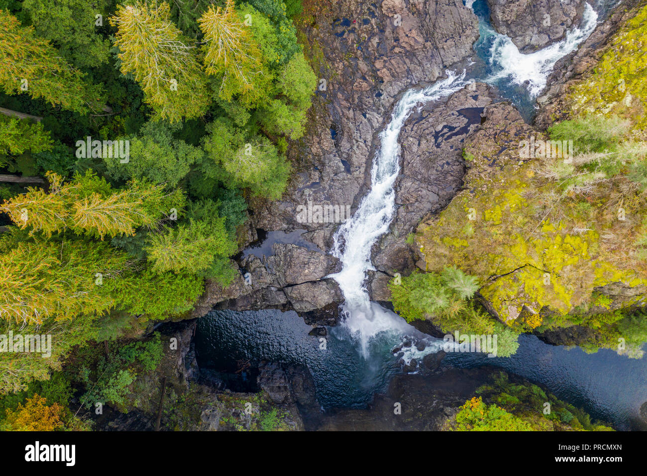 Aerial view of Elk Falls on Vancouver Island, Canada Stock Photo