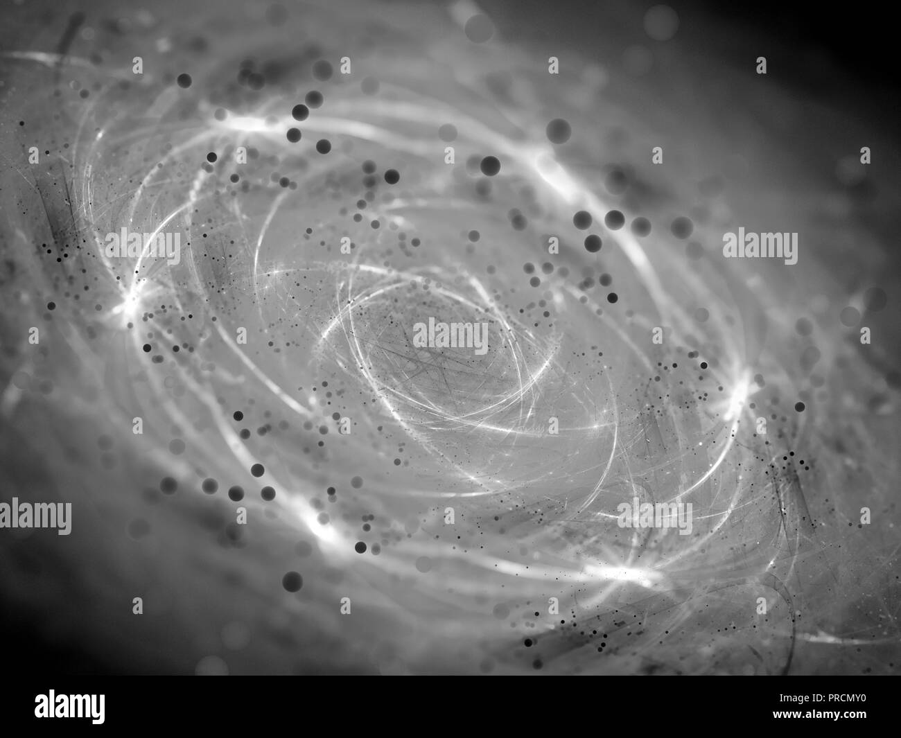 New glowing quantum technology with particles or dark matter, computer generated abstract background black and white effect, 3d rendering Stock Photo