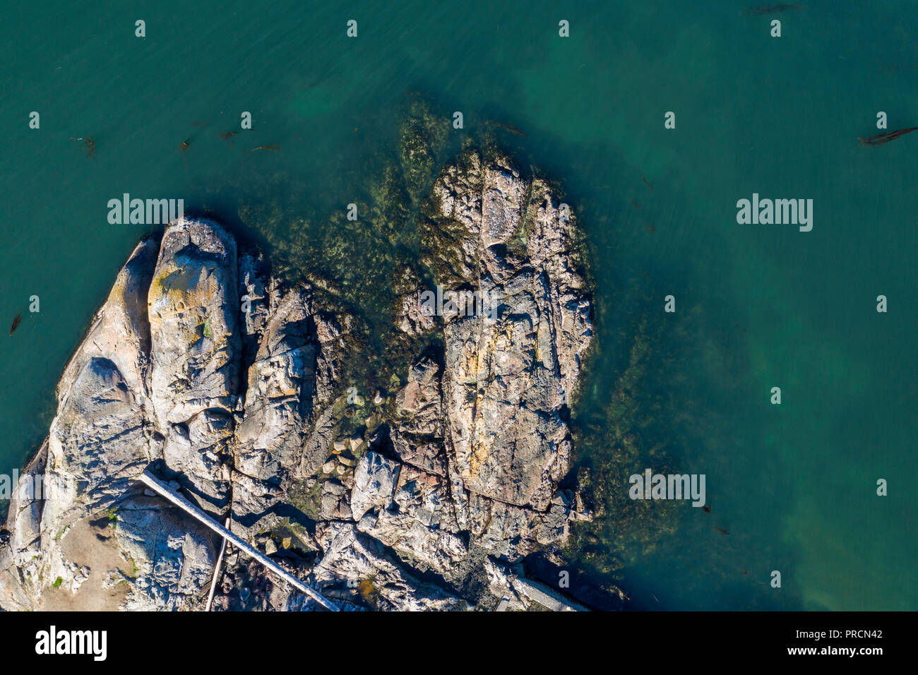 Aerial view of a rocky coatline with claer ocean on Vancouver Is Stock Photo