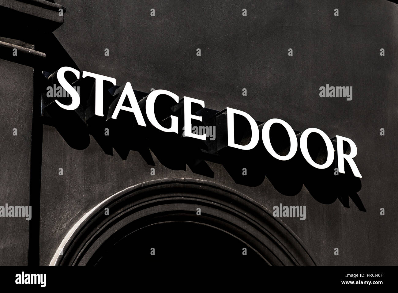 Stage Door entrance sign on a theatre building, London, UK Stock Photo