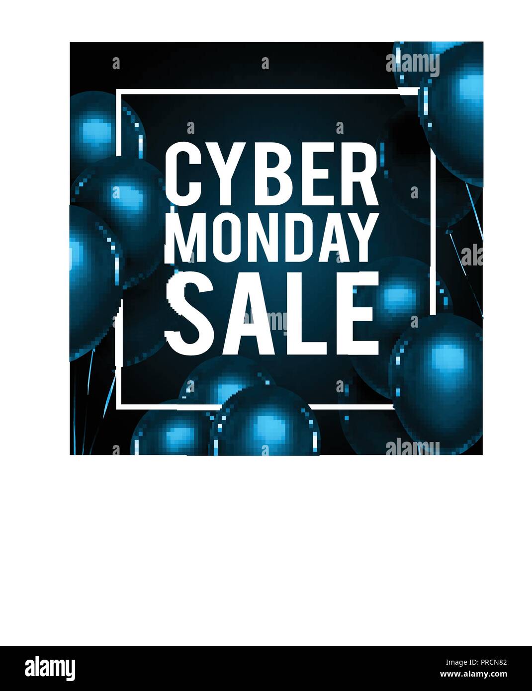 Cyber monday sale gold lettering. Holiday shopping. Blue background. Vector illustration. Blue balloons. Stock Vector