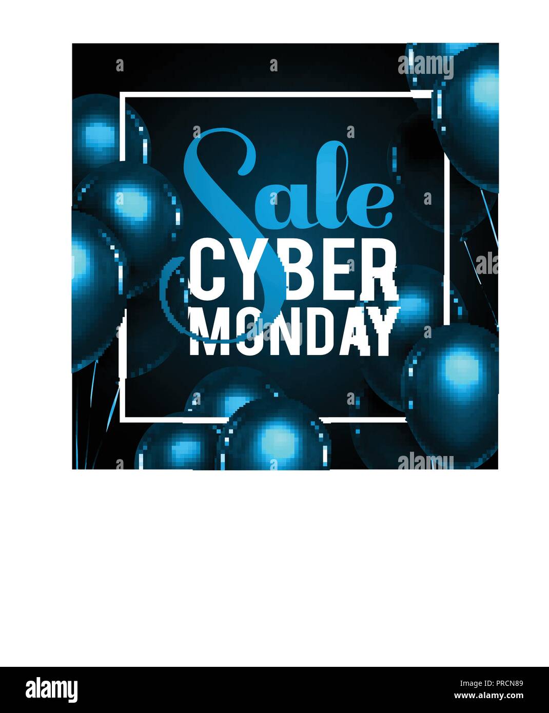 Cyber monday sale gold lettering. Holiday shopping. Blue background. Vector illustration. Blue balloons. Stock Vector