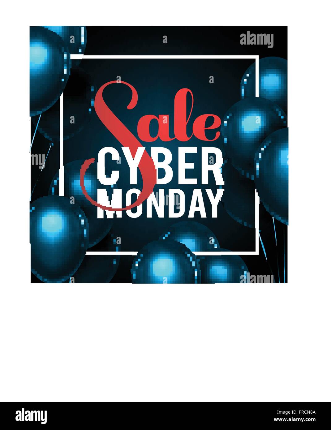 Cyber monday sale gold lettering. Holiday shopping. Blue background. Vector illustration. Blue balloons. Stock Vector