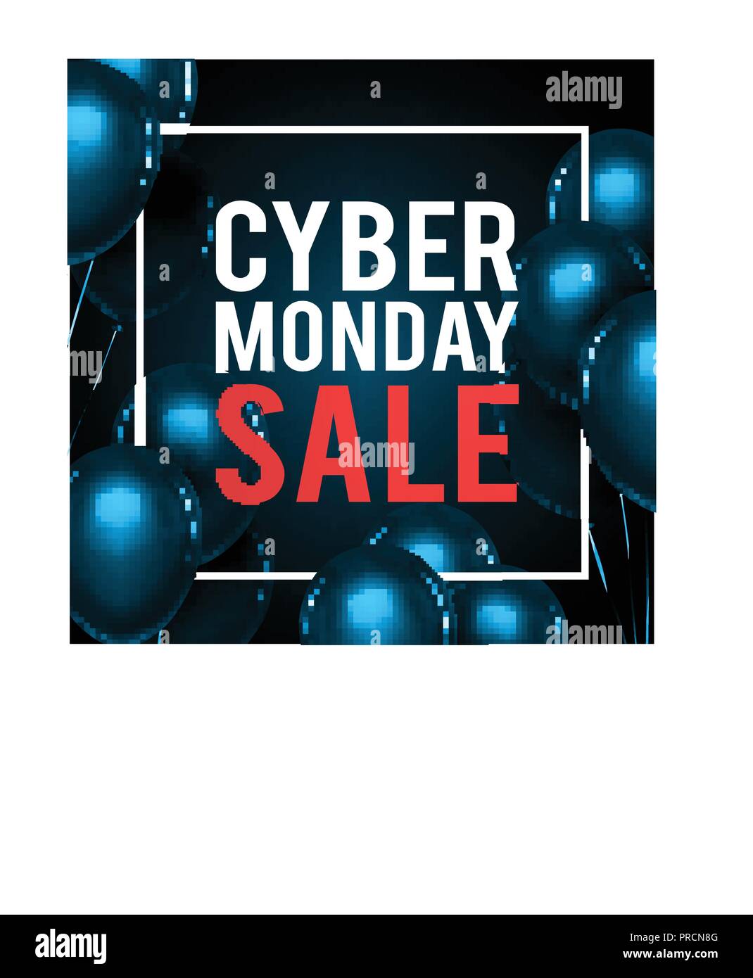 Cyber monday sale gold lettering. Holiday shopping. Blue background. Vector illustration. Blue balloons. Stock Vector