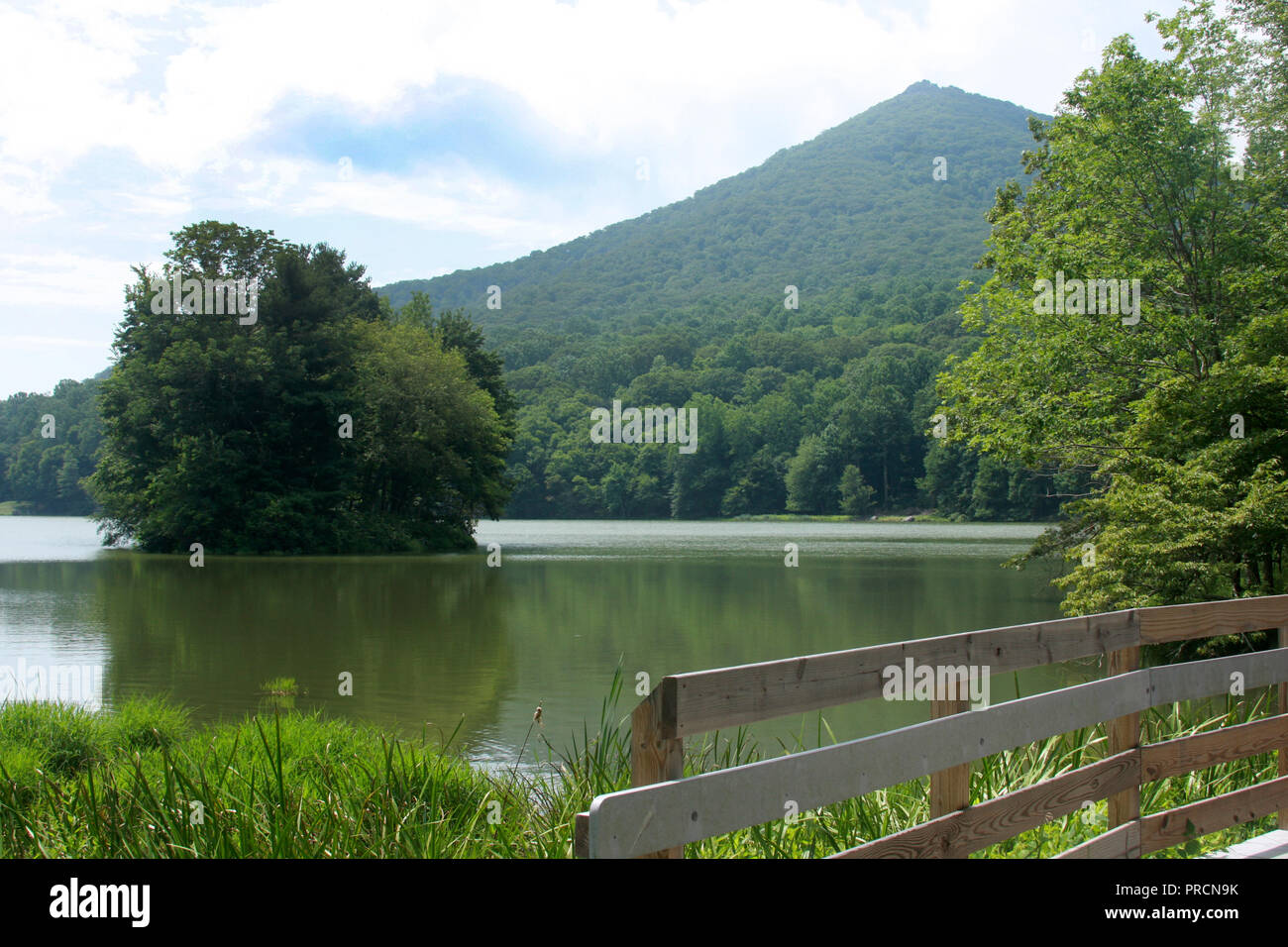 Virginia's Blue Ridge Mountains, USA. View of Sharp Top and Abbott Lake in summertime. Stock Photo