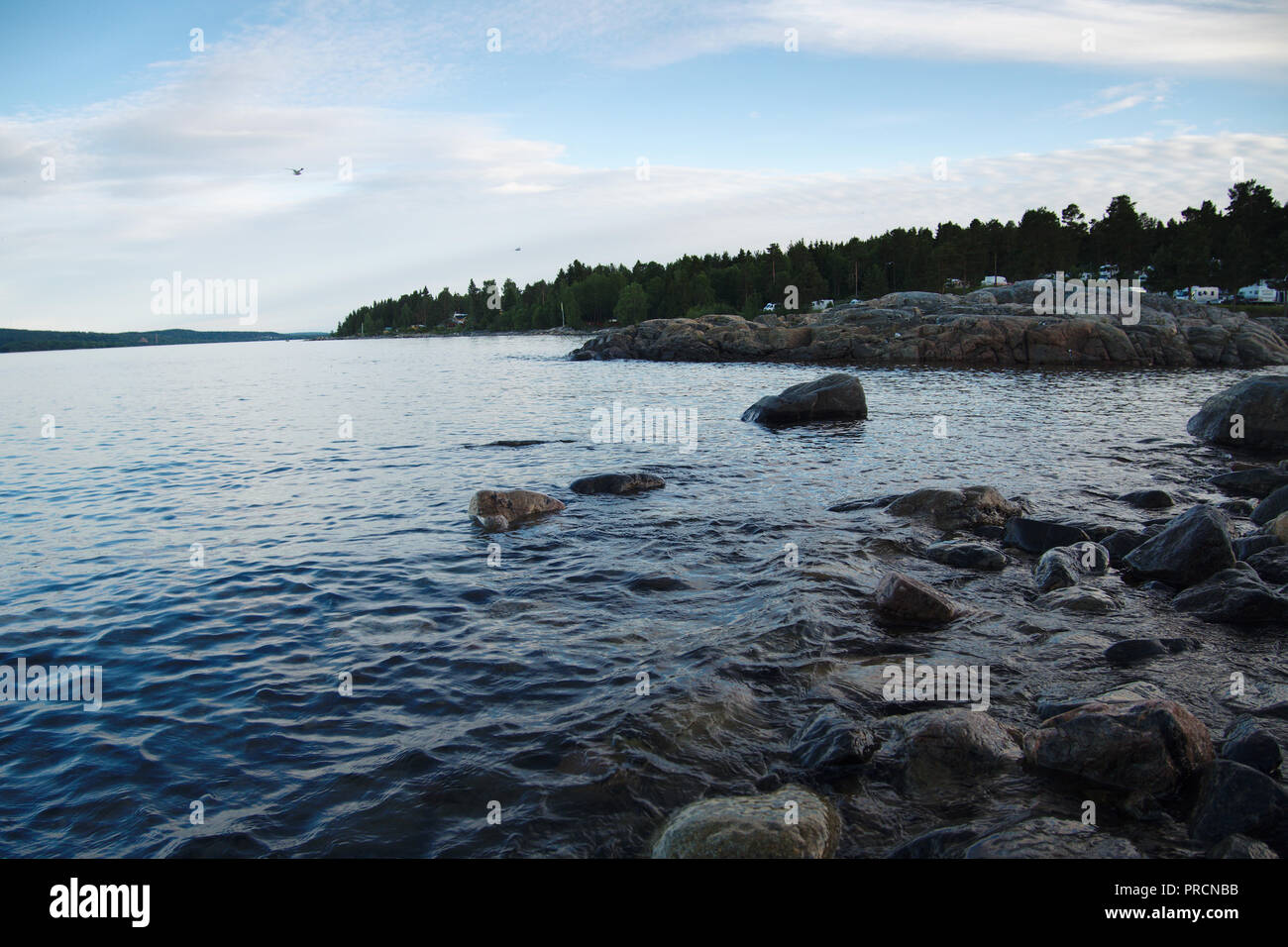 View from the coast of the Gulf of Bothnia in Bredsand, near Sundsvall, Sweden. Stock Photo