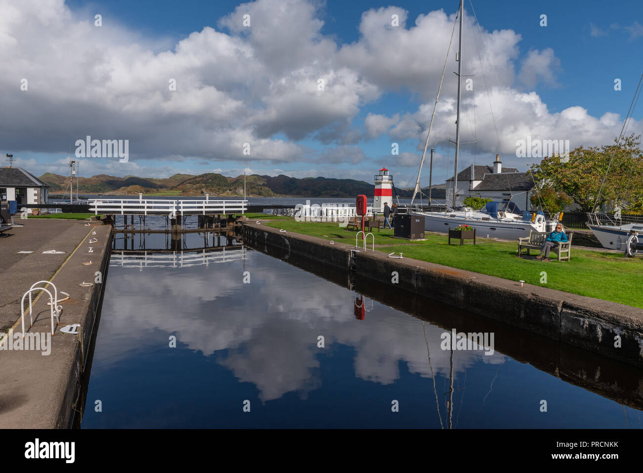 The Last Lock Gate, No 15, on the Crinan Canal as it enter Loch Craignish from the Crinan Canal Basin in Argyll Scotland Stock Photo