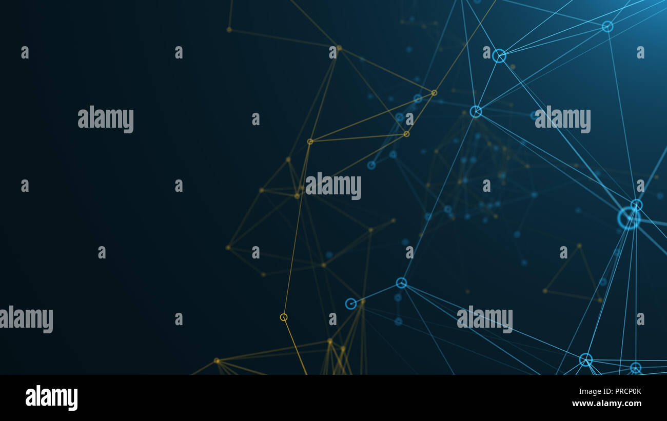 Digital abstract Network of blue and yellow lines and connected dots ...