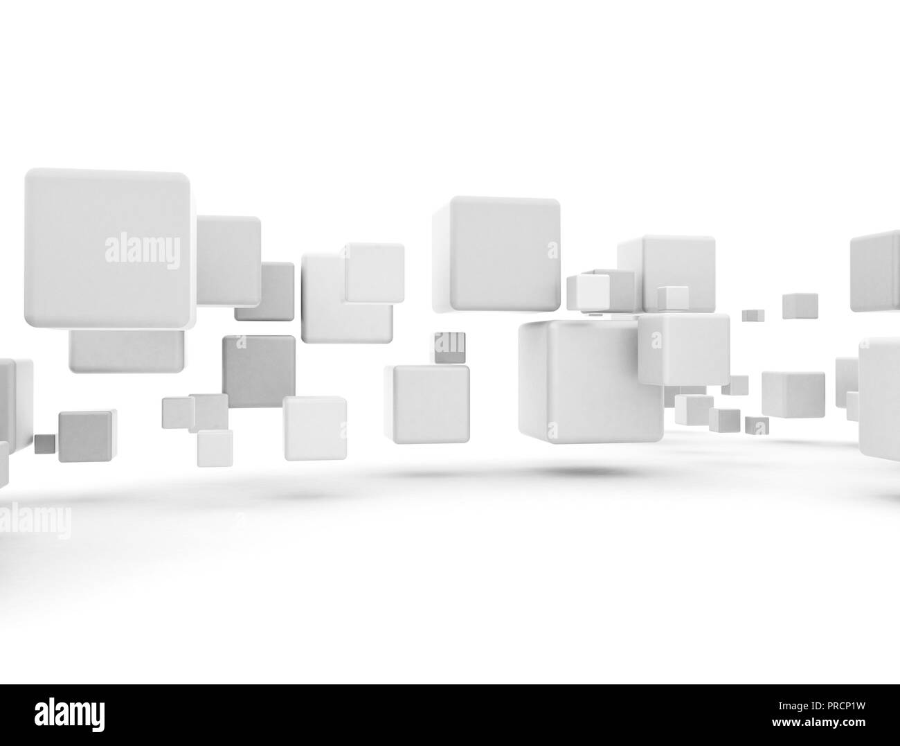 White boxes 3d cubes flying abstract conceptual digital information packets Stock Photo