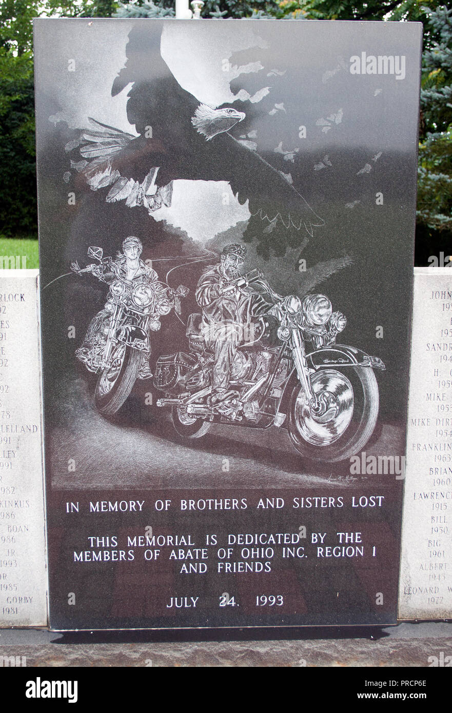 Fallen Motorcycle Riders Memorial in Hopedale, Ohio Stock Photo