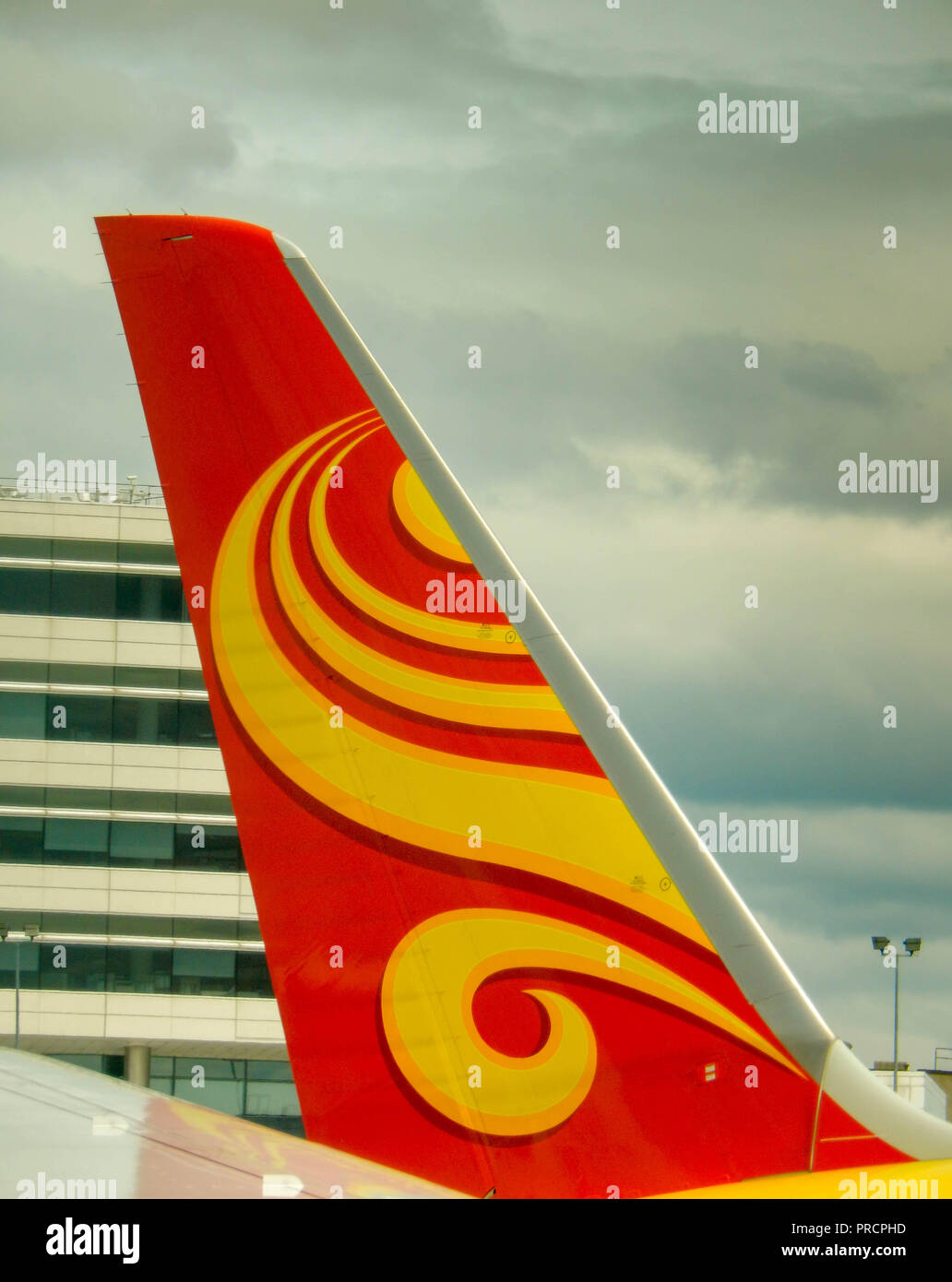 SEATTLE, WA - JUNE 2019: Tail fin of a Hainan Airlines Boeing 787 Dreamliner at Seattle Tacoma airport. Stock Photo