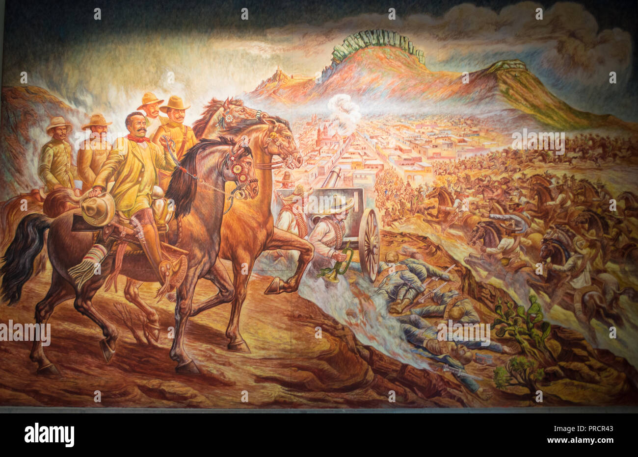 Impressive mural by Ángel Boliver  at the Chapultepec Castle, Mexico. It depicts the battle of Zacatecas. Stock Photo
