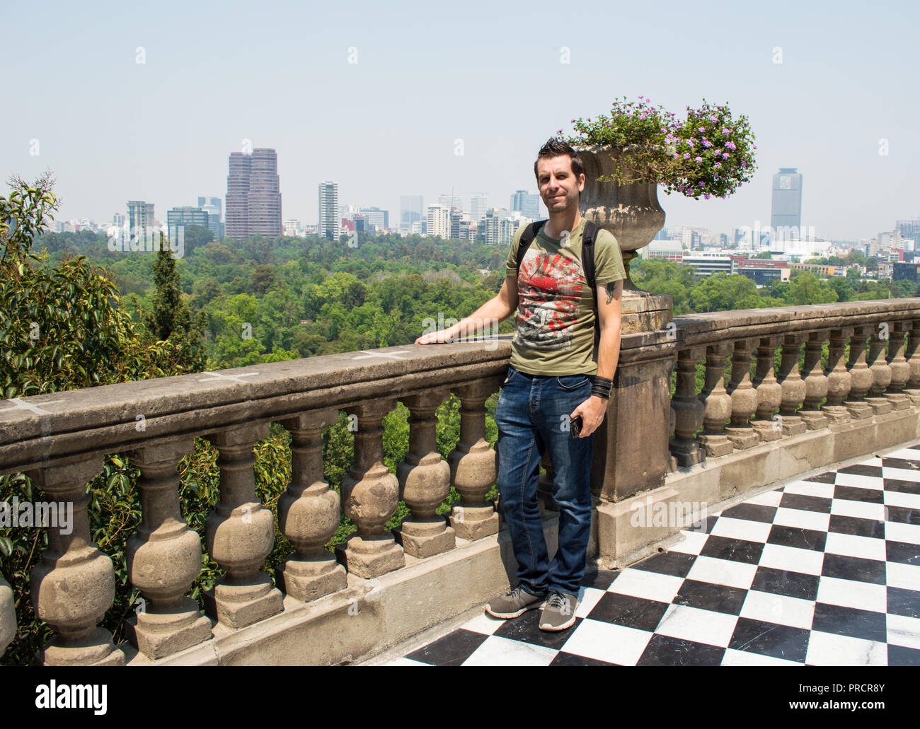 lTourist visiting Chapultepec castle, enjoying the scenic view. Mexico City. Stock Photo
