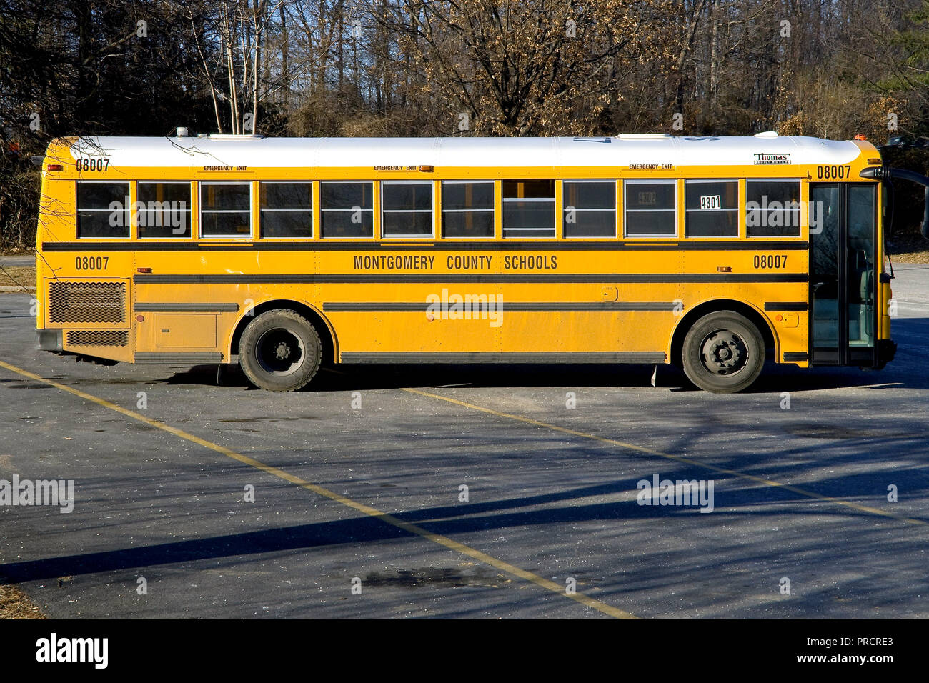 Students in Montgomery County, Maryland enjoy cleaner air made possible by Diesel Particulate Filters (DPF) installed on busses in the school district. Grants from EPA will allow Montgomery County Public Schools to continue retrofitting busses with DPFs. Stock Photo