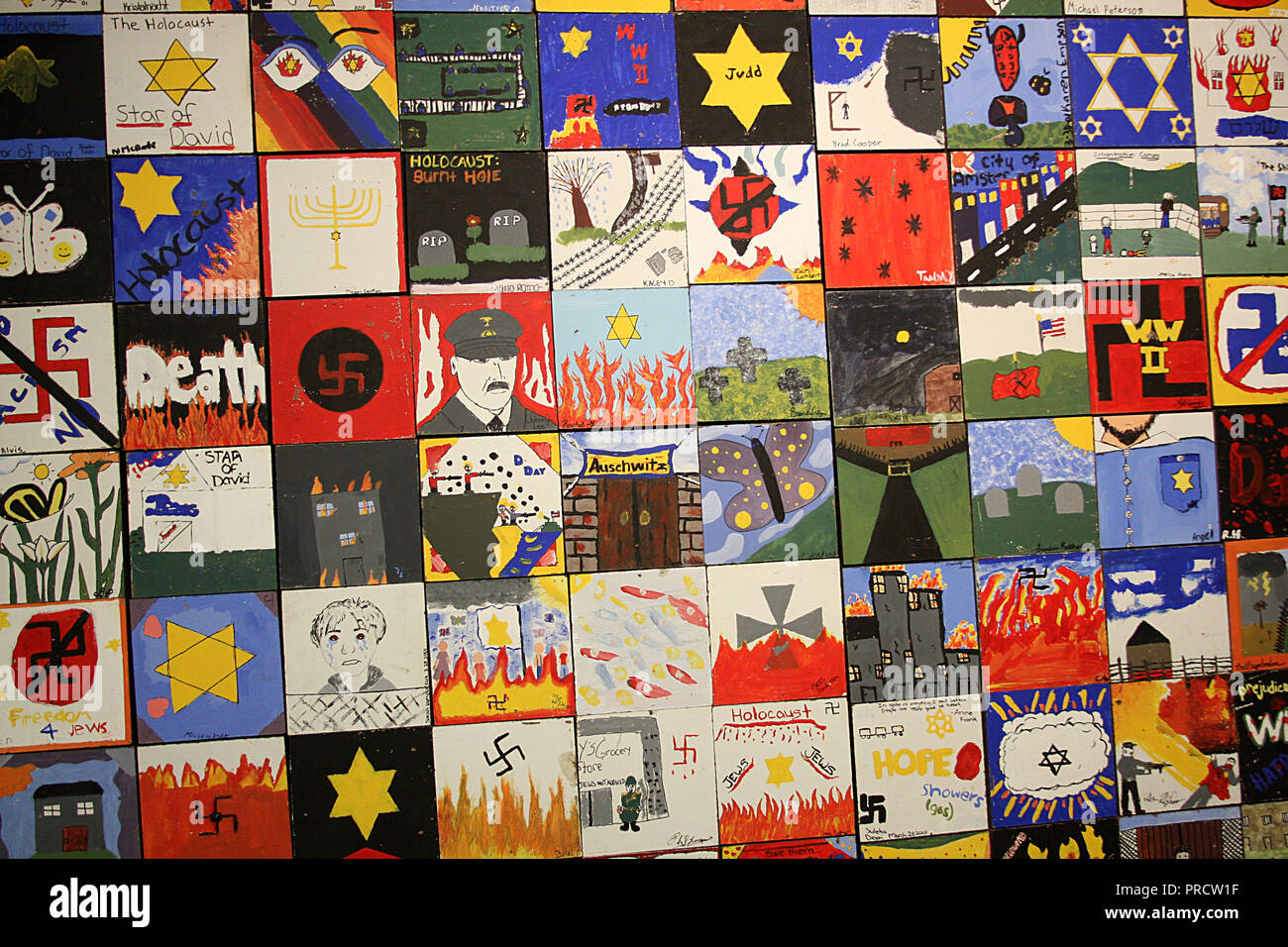 Students' artwork dealing with the theme of the Holocaust displayed  at Virginia Holocaust Museum in Richmond, VA, USA Stock Photo