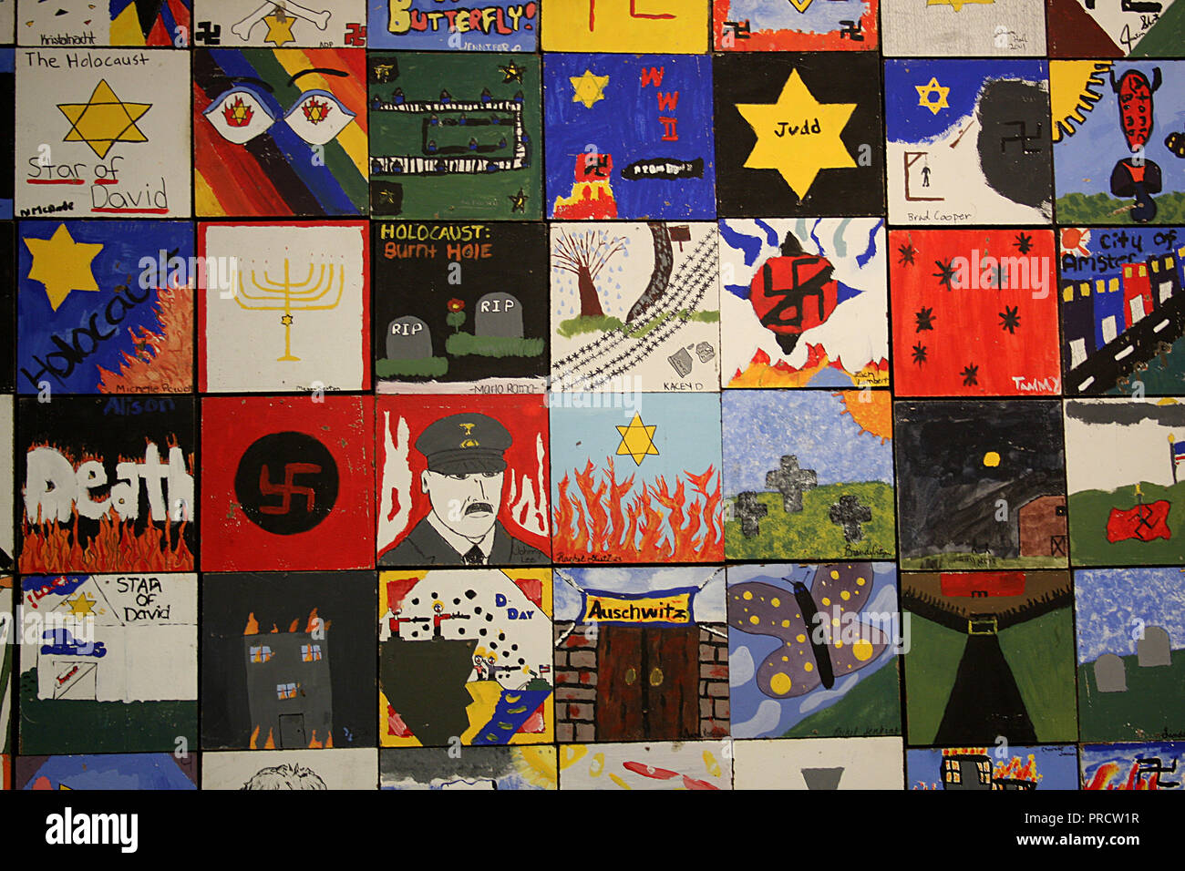 Students' artwork dealing with the theme of the Holocaust displayed  at Virginia Holocaust Museum in Richmond, VA, USA Stock Photo
