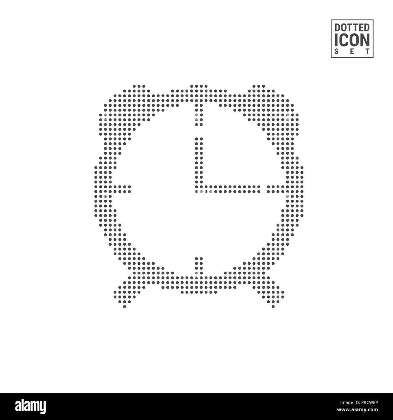 Alarm Clock Dot Pattern Icon. Wake Up Dotted Icon Isolated on White