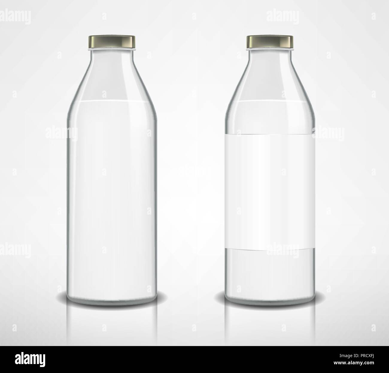 Set of glass bottles with milk isolated. Milk bottle in realistic style. Package mockup design ready for branding. vector illustration Stock Vector