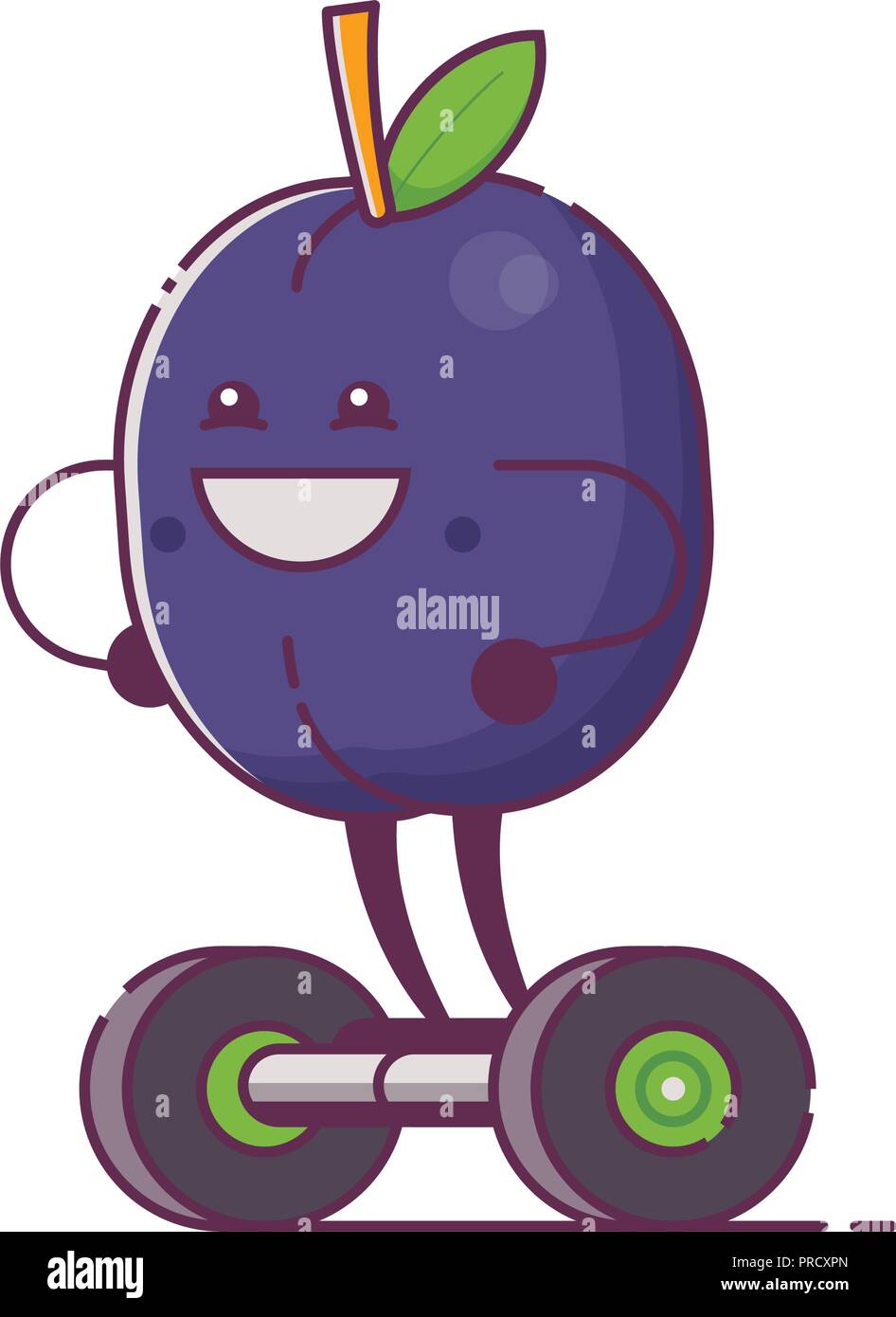 Fruit Plum Character on Gyroscooter Stock Vector
