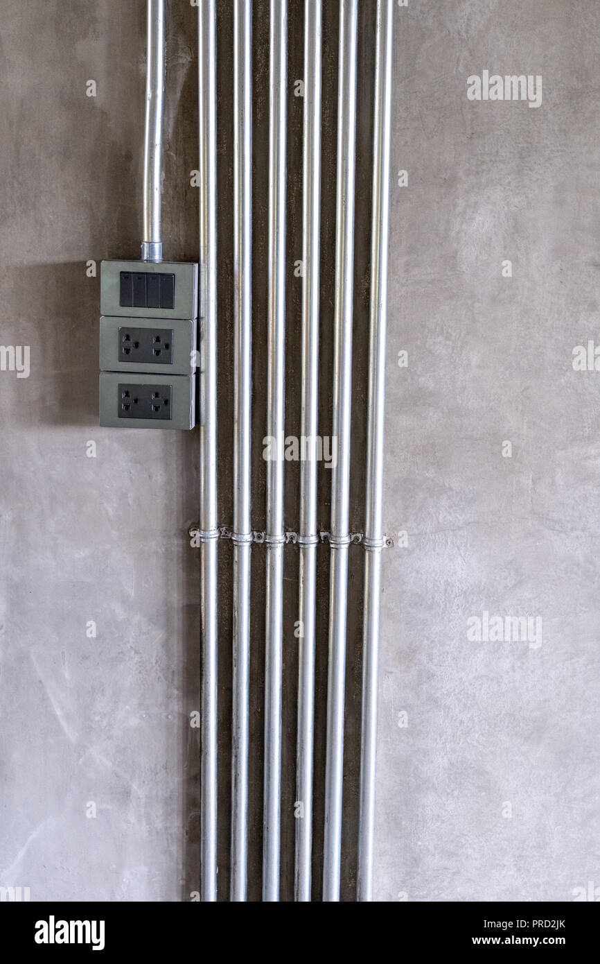 electric socket outlets on wall Stock Photo