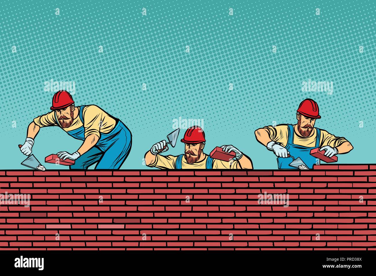 construction team laying a brick wall background Stock Vector