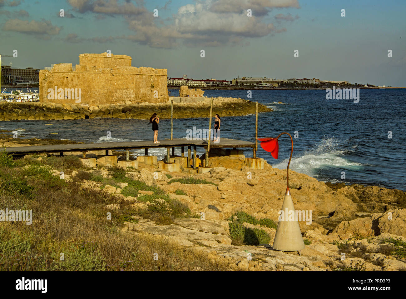 Paphos castle, beach,& harbour area. Cyprus Stock Photo