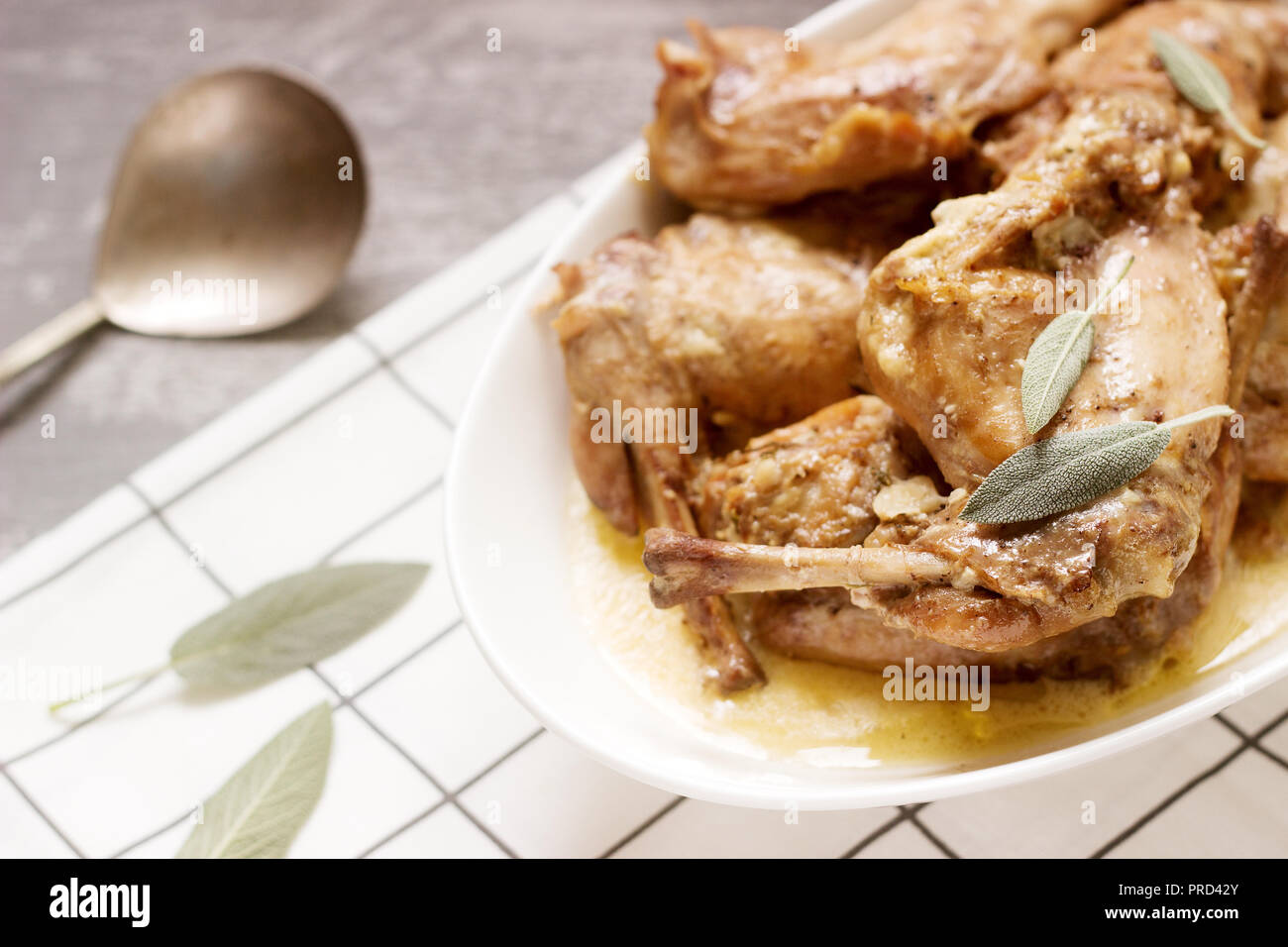 Rabbit stew in a sauce of wine and cream with the addition of mustard