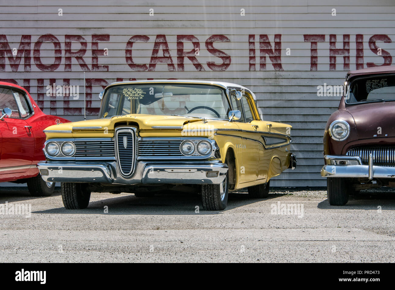 Ford Edsel at Country Classic Cars LLC car dealership on Route 66, Staunton, Illinois, USA. Stock Photo