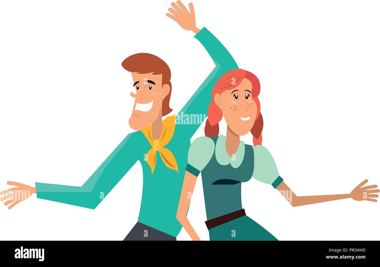 happy couple dancing in traditional clothes vector illustration Stock Vector