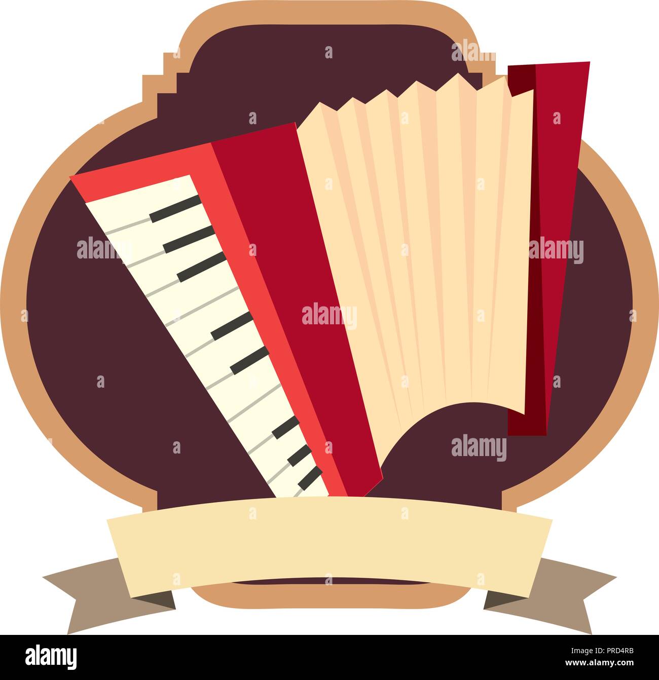 accordion wind musical instrument classic label vector illustration