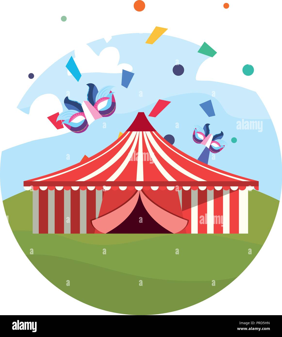 circus tent masks confetti in the field carnival vector illustration