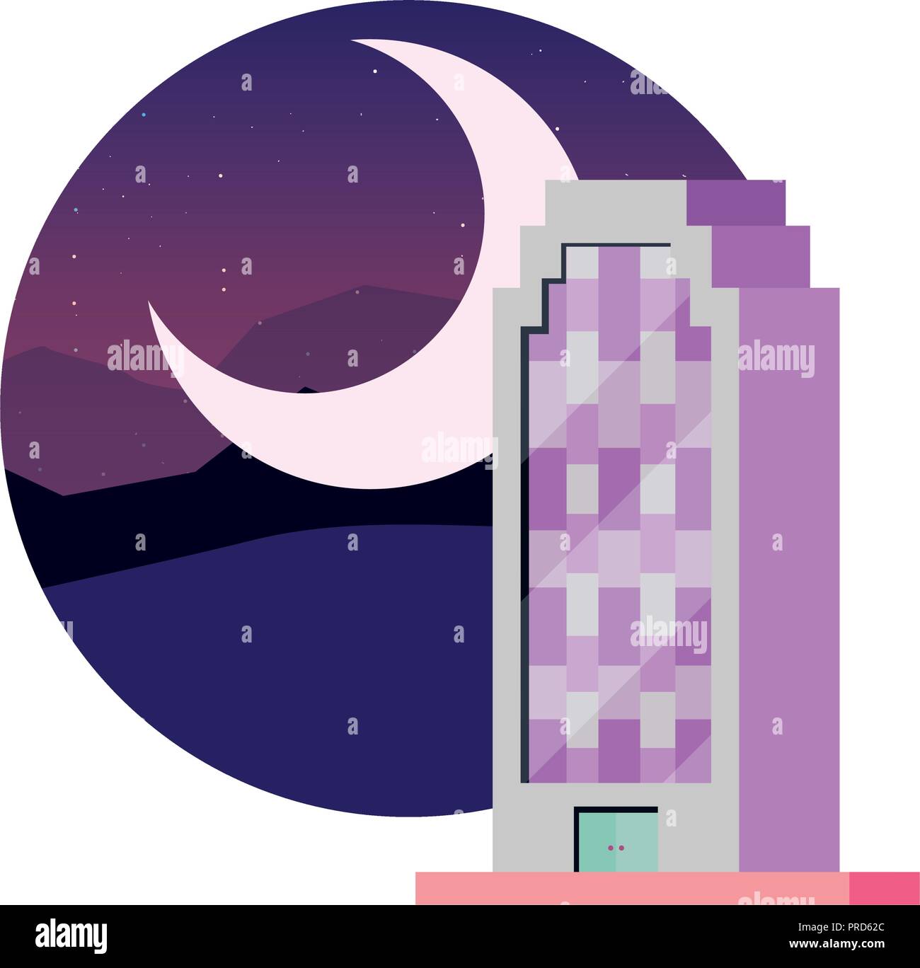 city building landscape urban at night moon vector illustration Stock ...