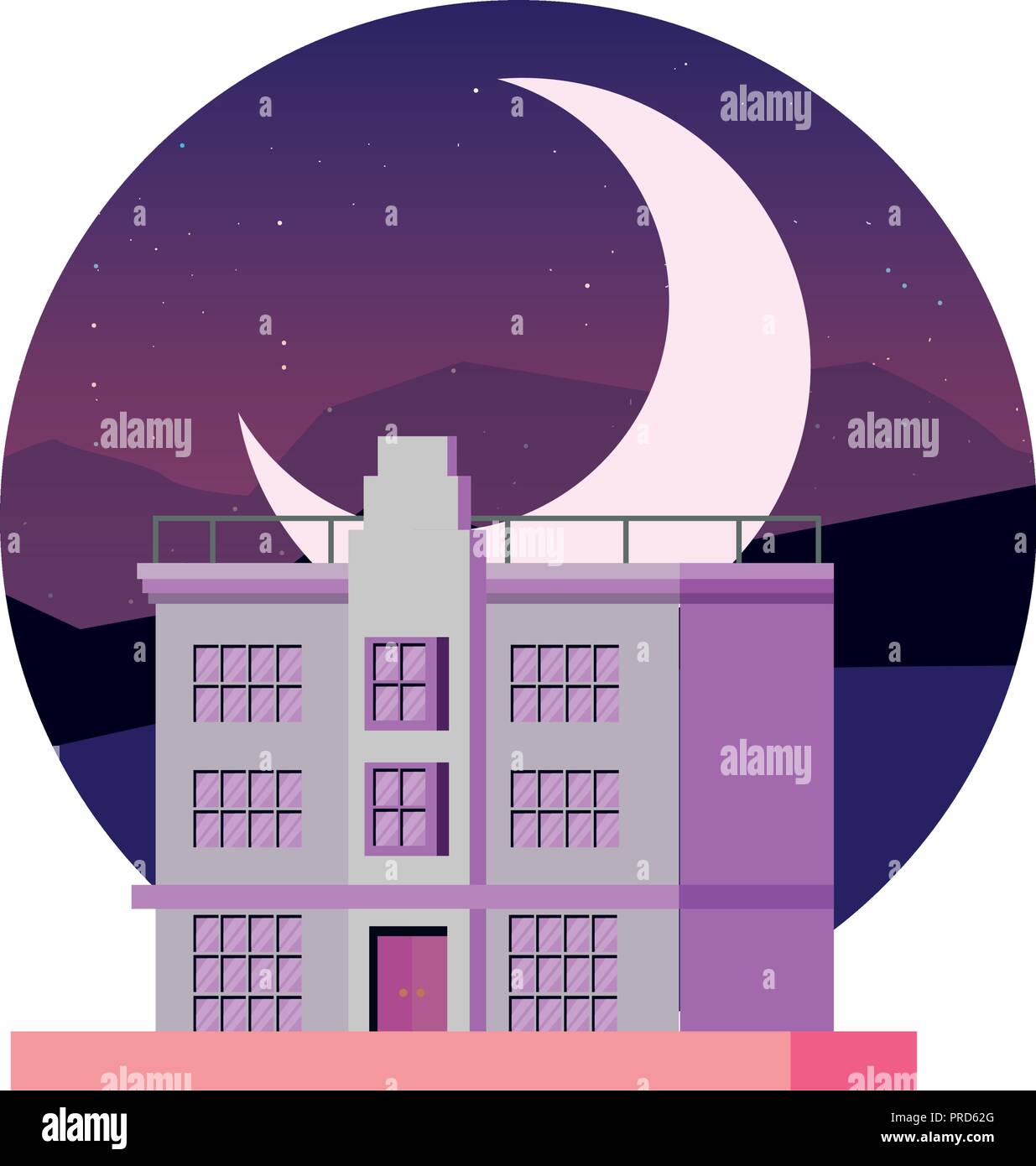 city building landscape urban at night moon vector illustration Stock ...